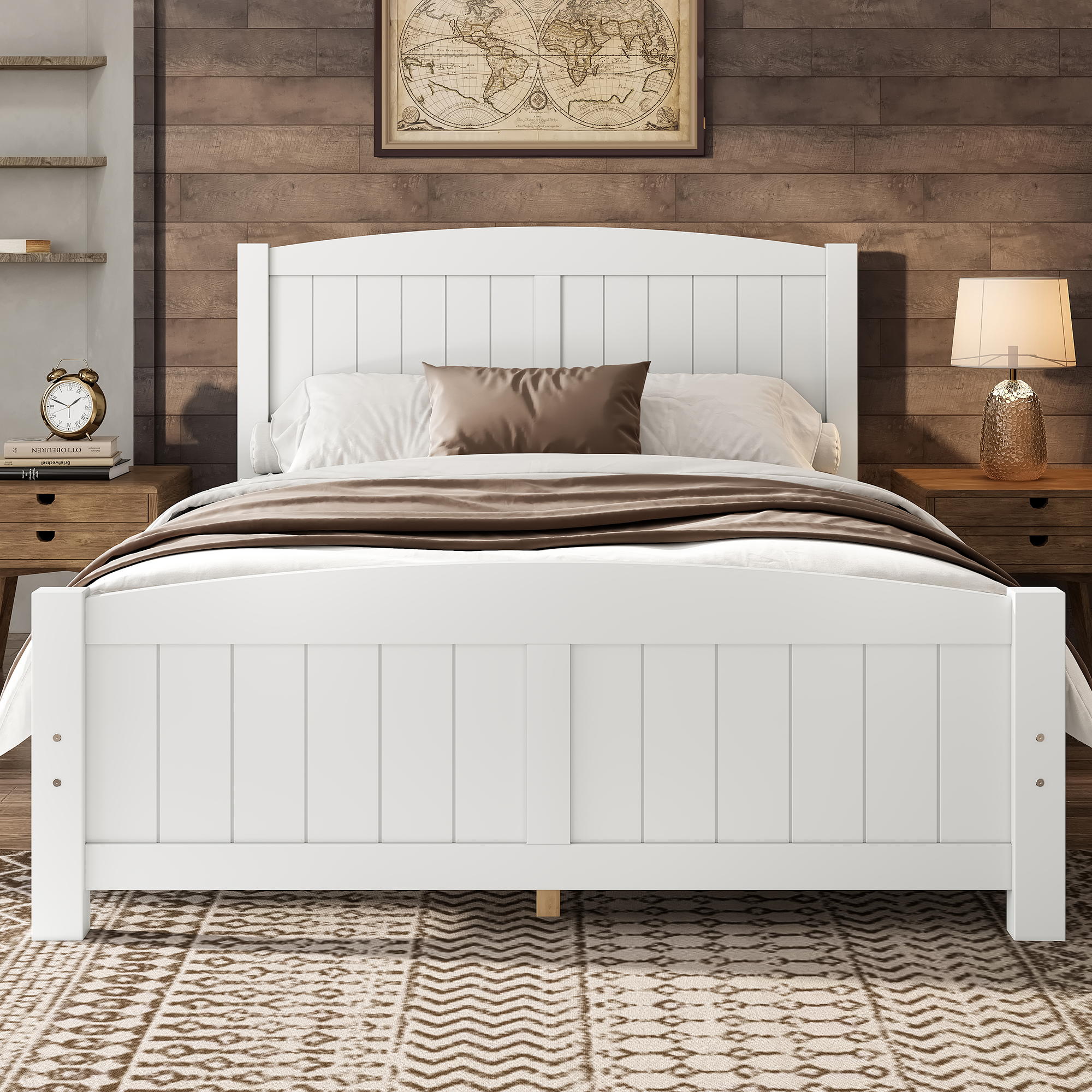Full Size Platform Bed, Solid Wood Platform Bed with Support Slats and Strong Structure, No Box Spring Needed, White - Image 3