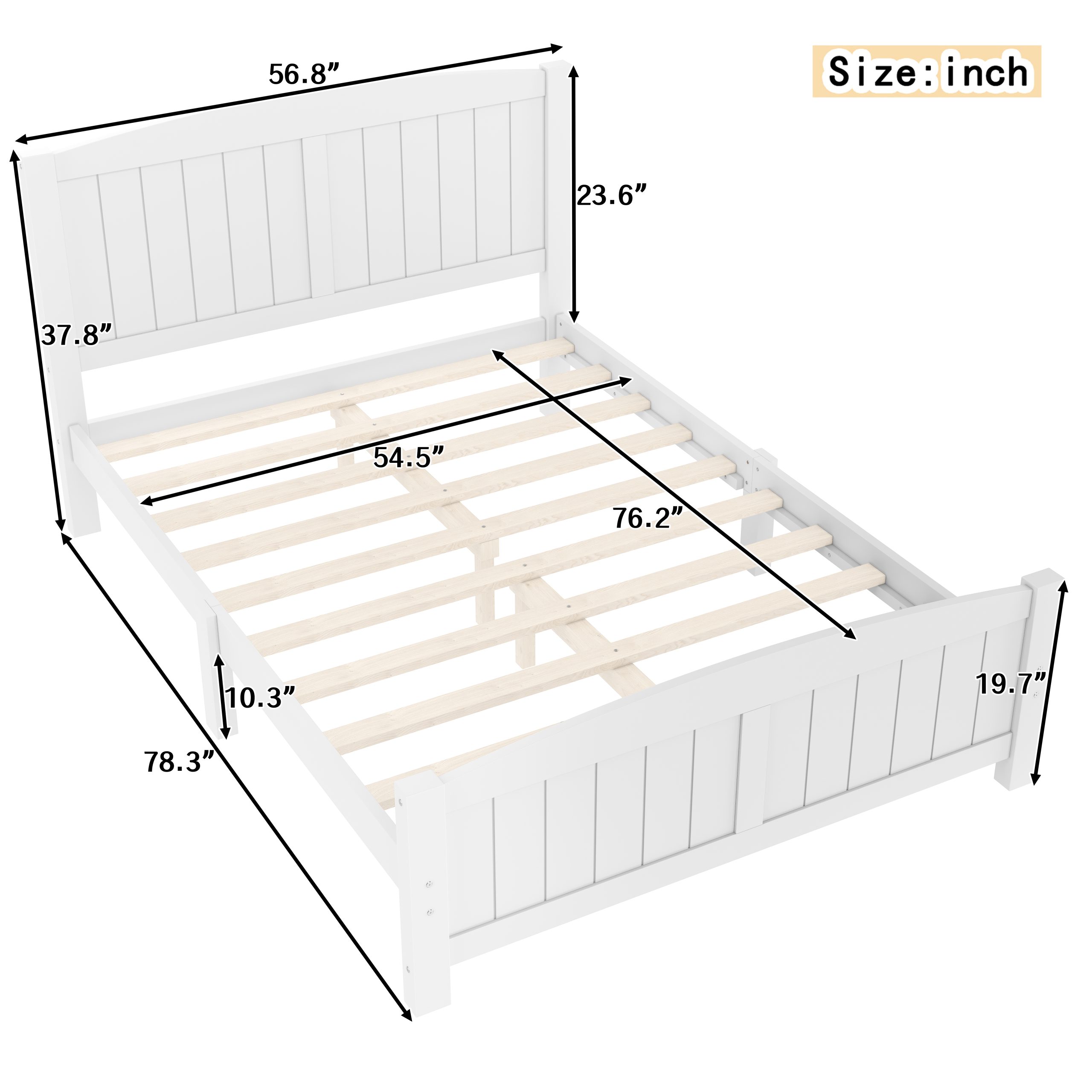 Full Size Platform Bed, Solid Wood Platform Bed with Support Slats and Strong Structure, No Box Spring Needed, White - Image 4