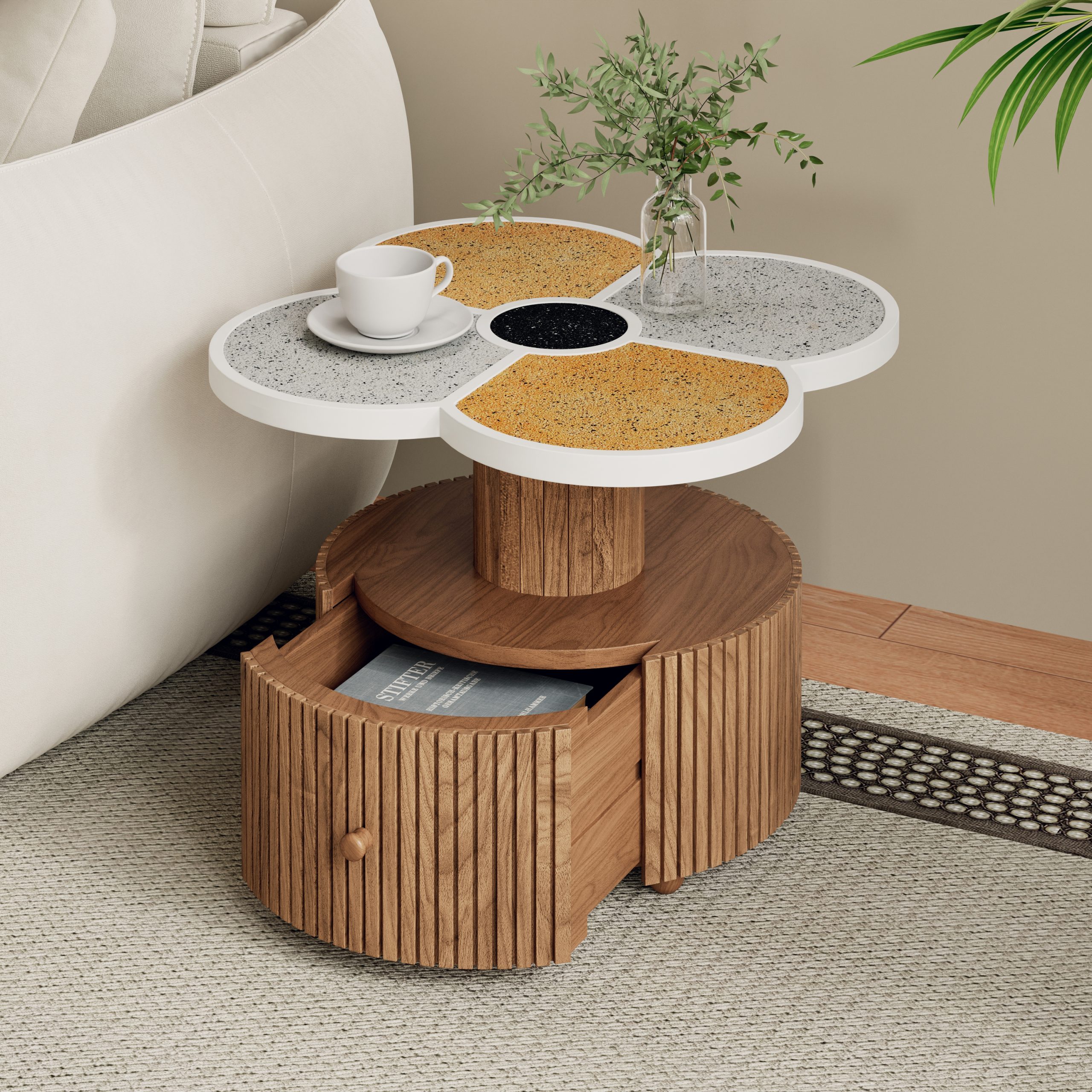 Unique Four-Leaf Clover Side Table for Living Room, Bedroom & Small Spaces – Accent Table with Wood-Grain Base with storage function - Image 2
