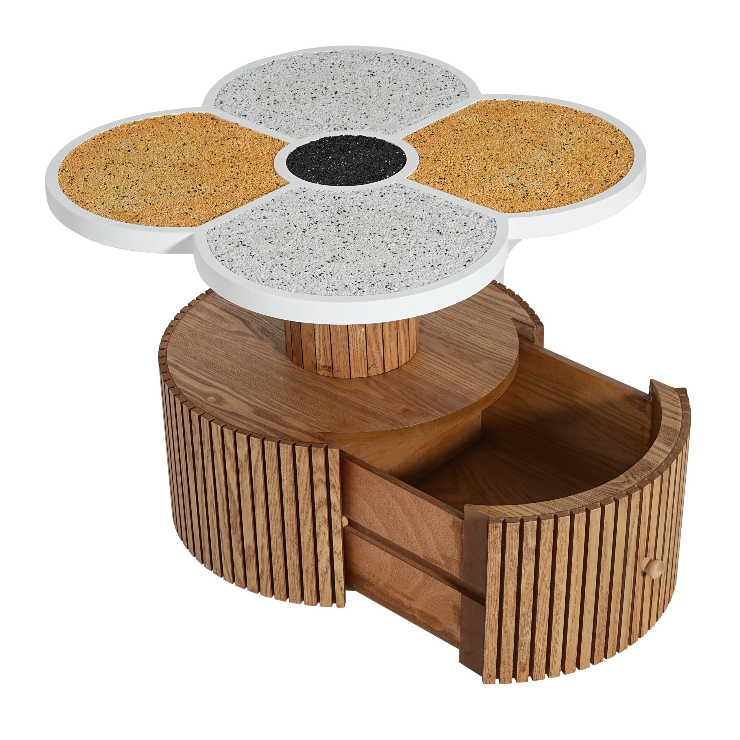 Unique Four-Leaf Clover Side Table for Living Room, Bedroom & Small Spaces – Accent Table with Wood-Grain Base with storage function - Image 4