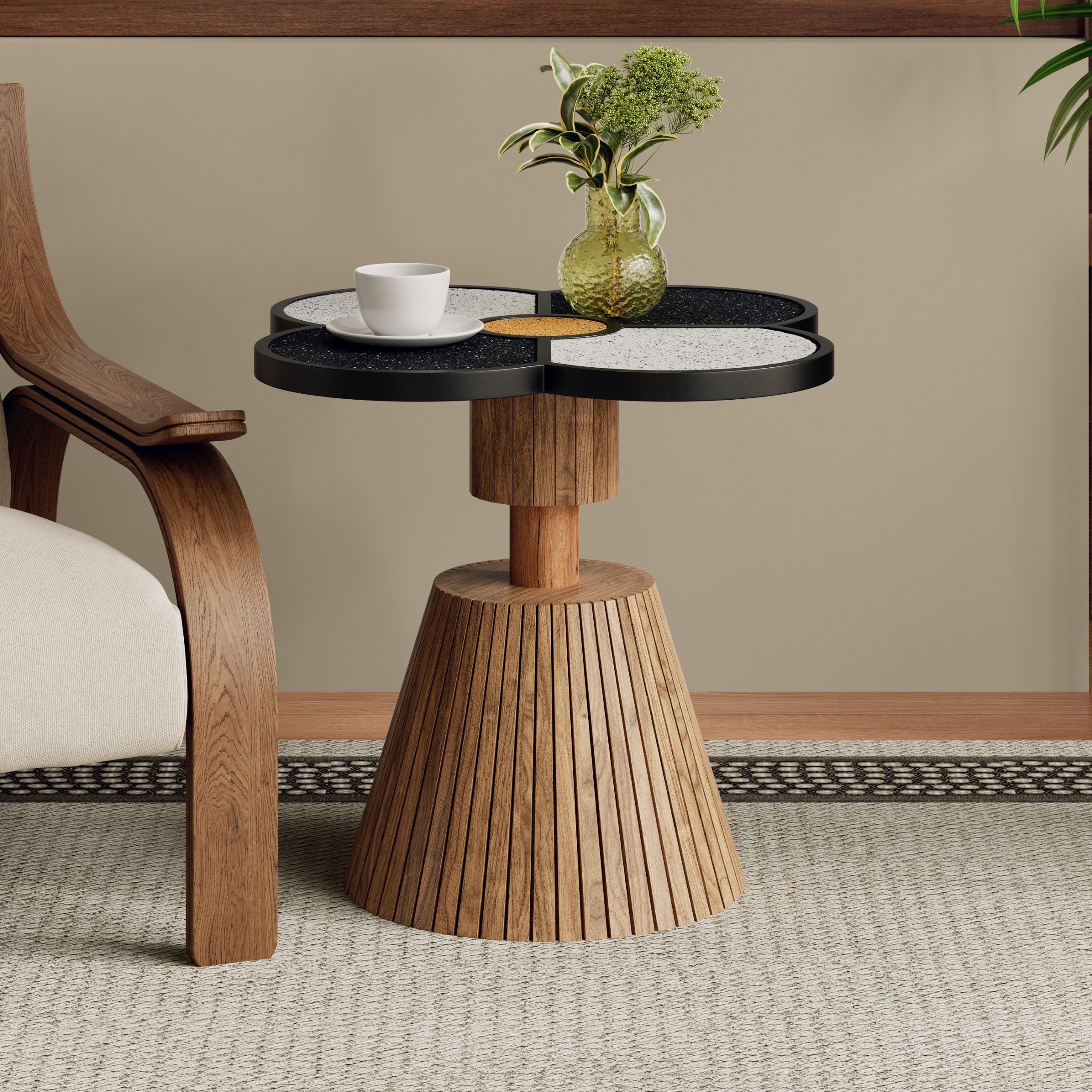 Unique Four-Leaf Clover Side Table for Living Room, Bedroom & Small Spaces – Decorative Accent Table with Wood-Grain Base - Image 3