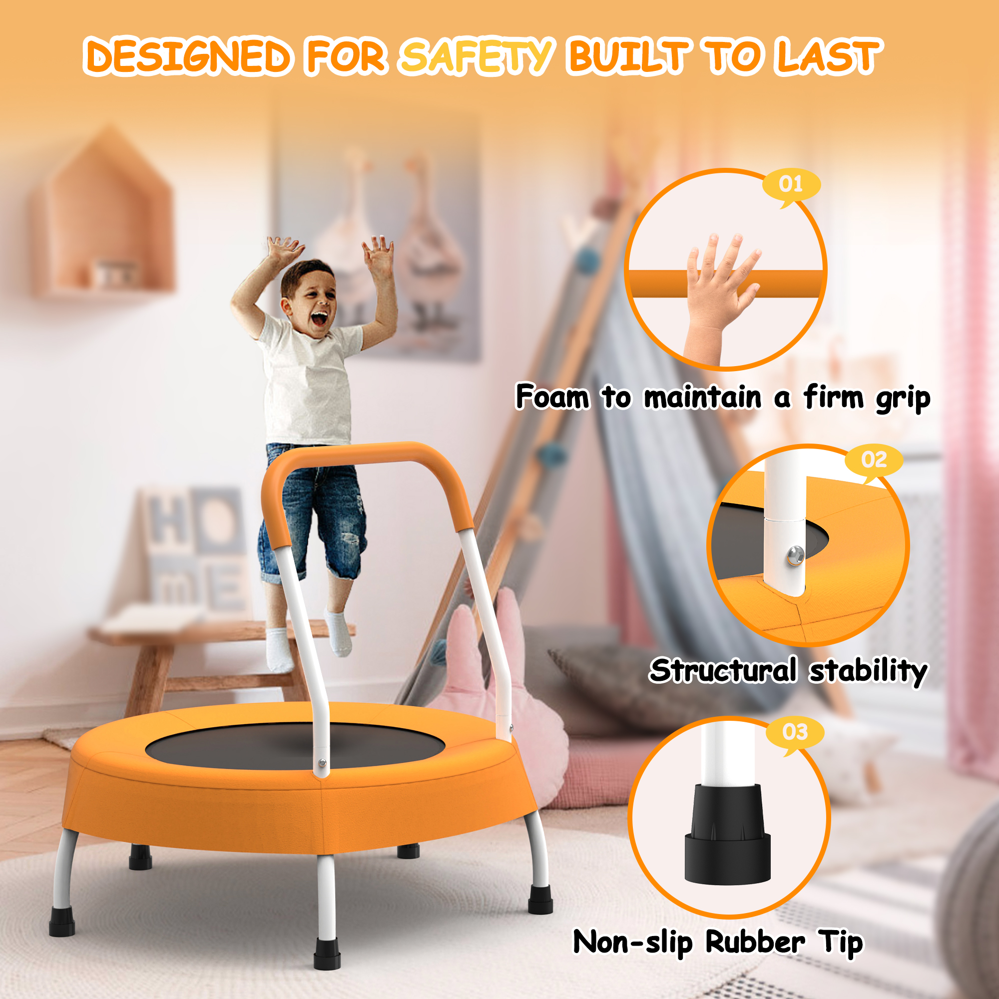 Toddler Trampoline for Kids 1 Year Plus with Handle, Baby Gifts for Boys and Girls, Indoor and Outdoor - Image 2