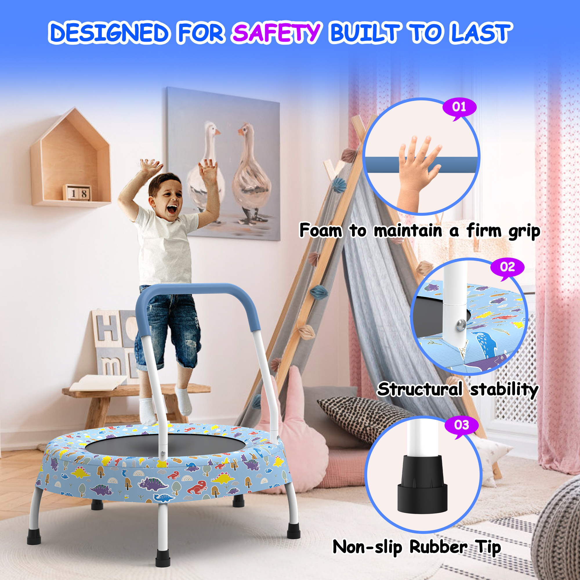Toddler Trampoline for Kids 1 Year Plus with Handle, Baby Gifts for Boys and Girls, Indoor and Outdoor - Image 2