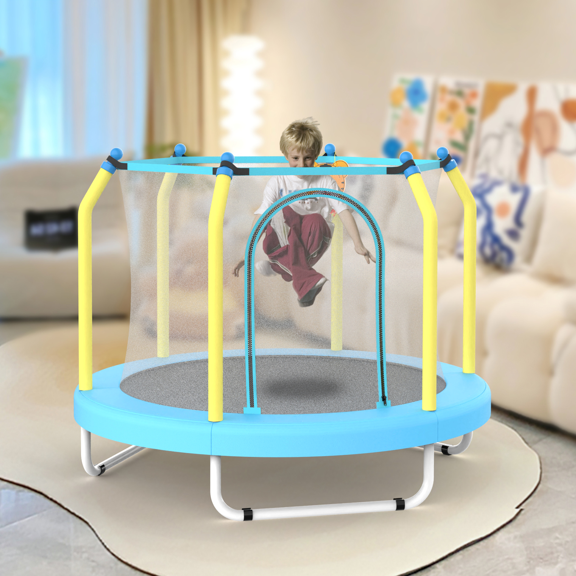 55-inch Trampoline for Kids Indoor & Outdoor Small Toddler Trampoline with Basketball Hoop - Image 4