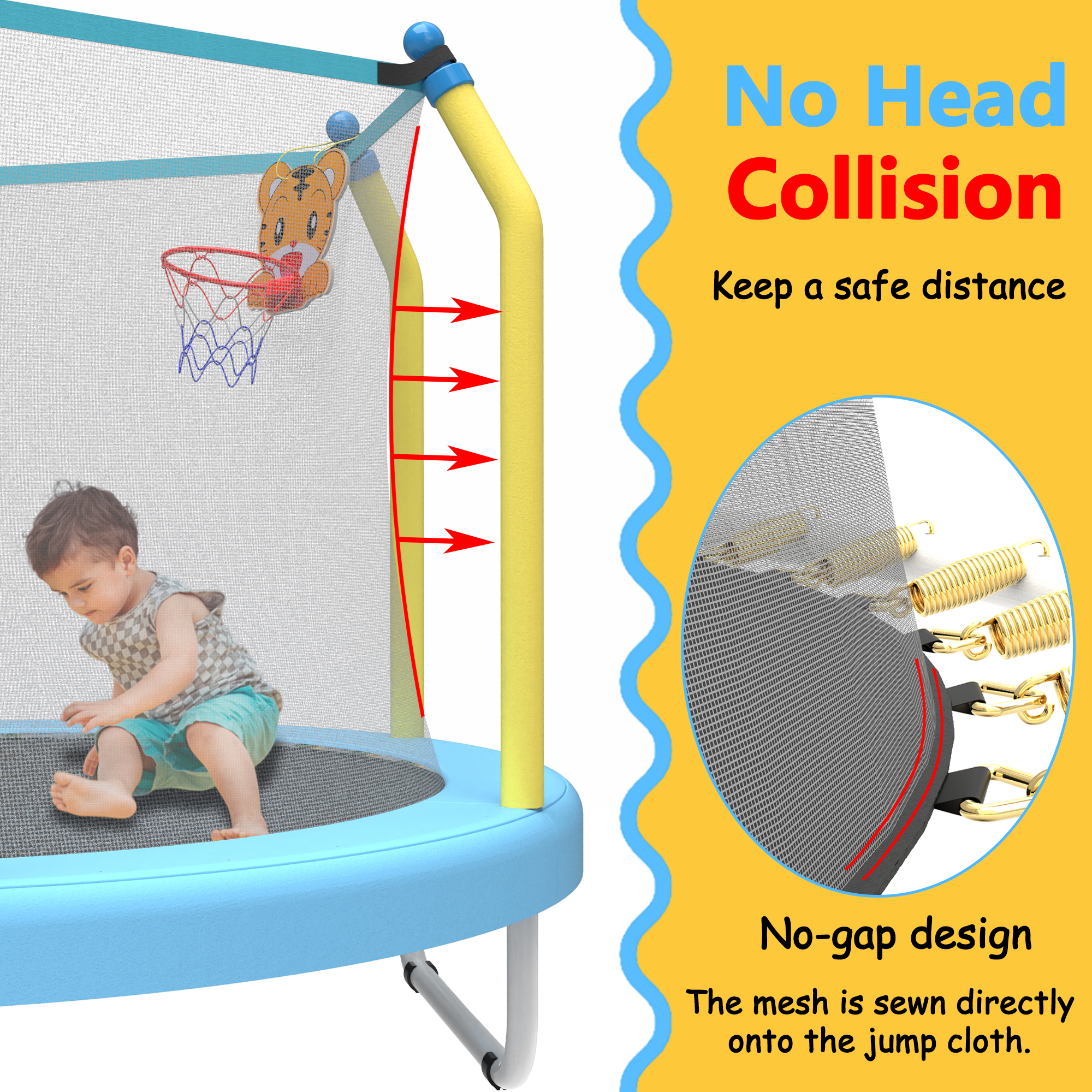 55-inch Trampoline for Kids Indoor & Outdoor Small Toddler Trampoline with Basketball Hoop - Image 5