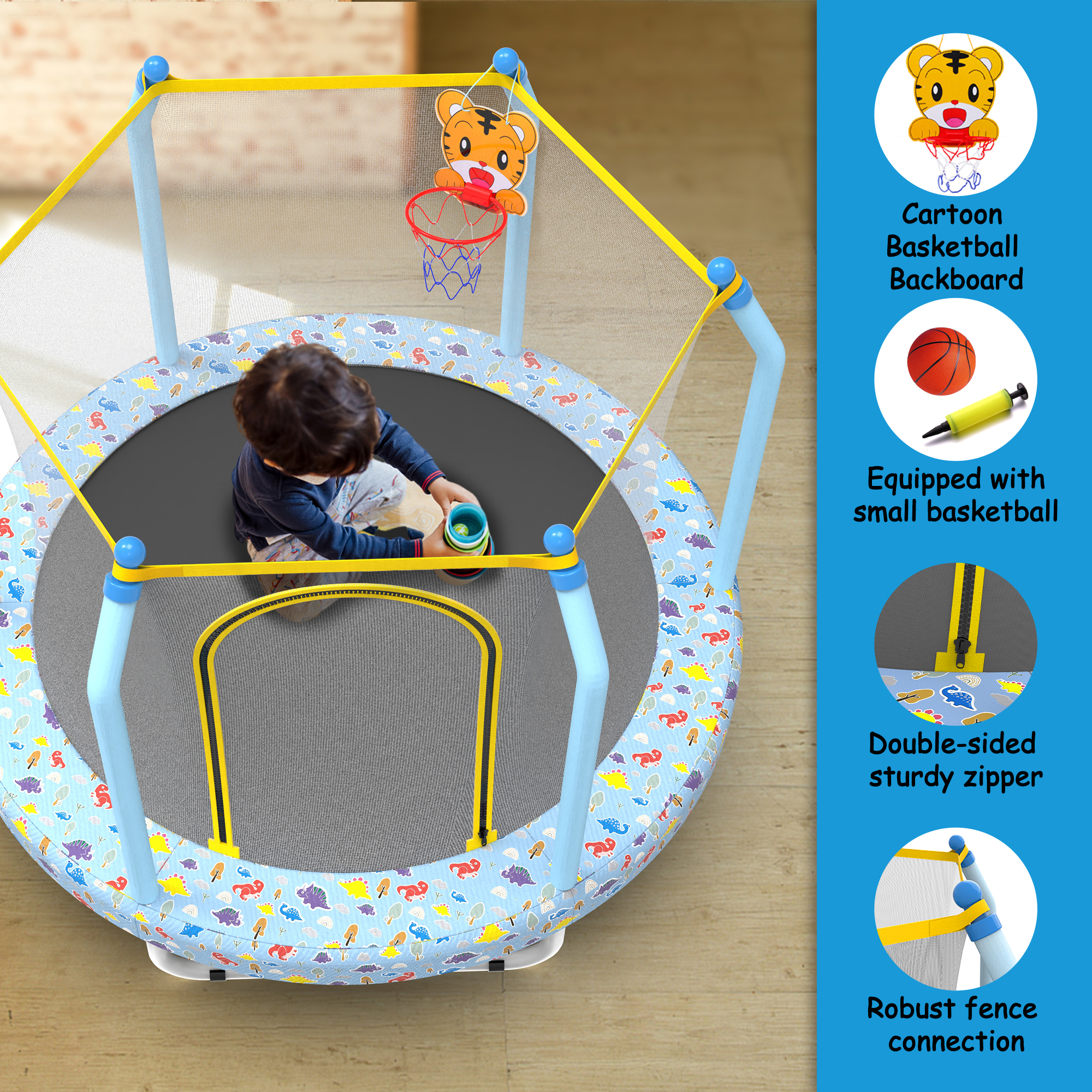 55-inch Trampoline for Kids Indoor & Outdoor Small Toddler Trampoline with Basketball Hoop - Image 2