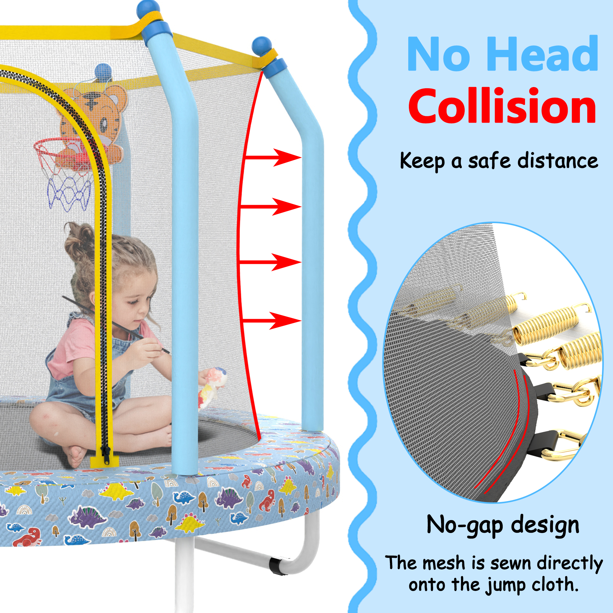 55-inch Trampoline for Kids Indoor & Outdoor Small Toddler Trampoline with Basketball Hoop - Image 4