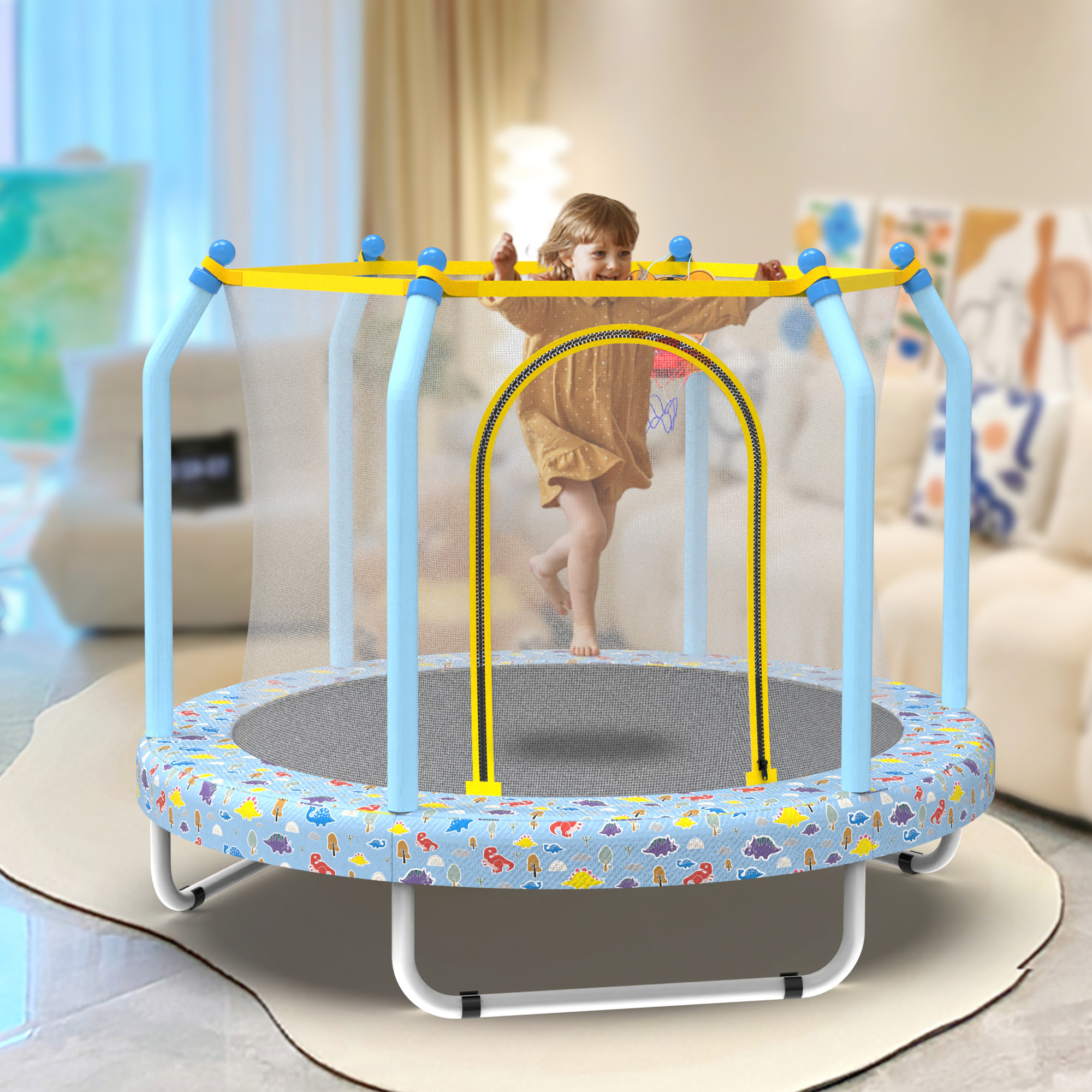 55-inch Trampoline for Kids Indoor & Outdoor Small Toddler Trampoline with Basketball Hoop - Image 5