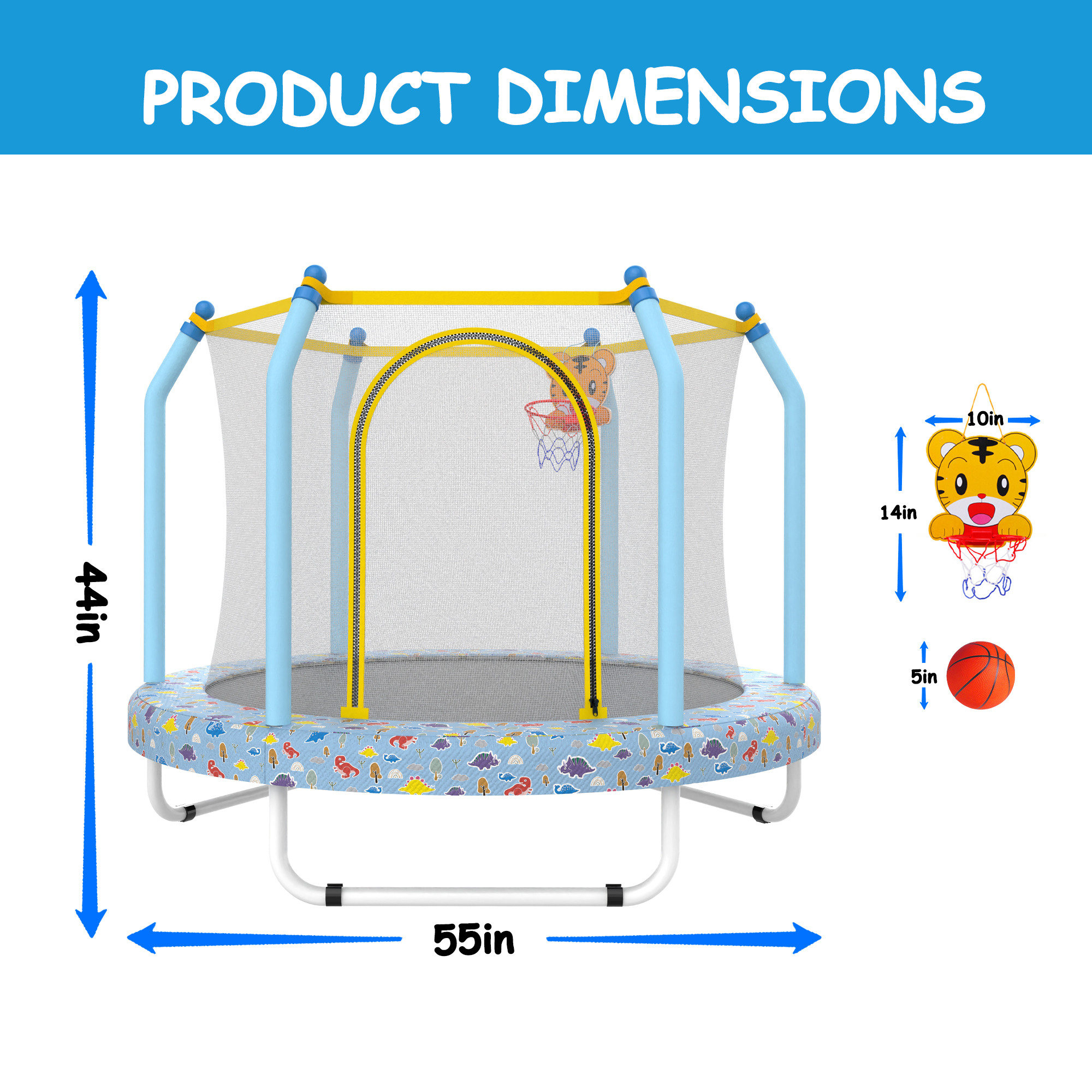 55-inch Trampoline for Kids Indoor & Outdoor Small Toddler Trampoline with Basketball Hoop - Image 6