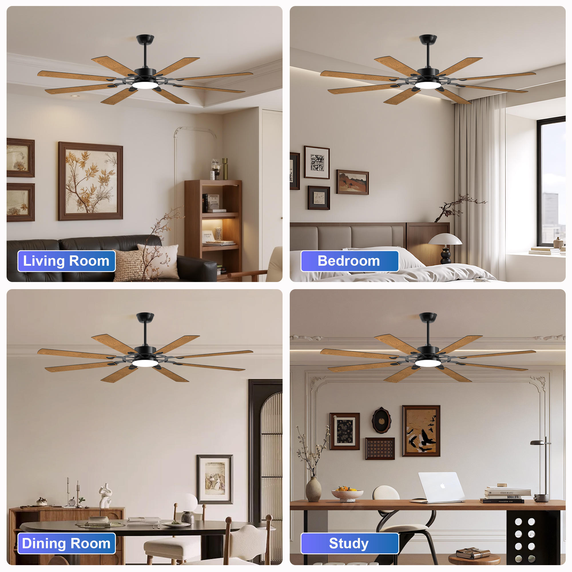 72-Inch 8-Blade Large Ceiling Fan,Reversible Quiet DC Motor,Indoor/Outdoor Modern Ceiling Fan,Suitable for Kitchen,Living Room and Terrace,Black. - Image 4