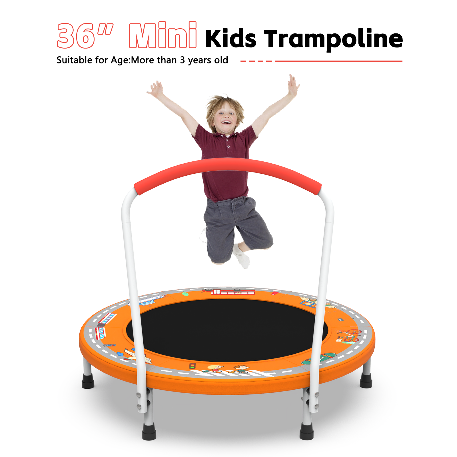 36inch Mini Trampoline for Kids Ages 1-6 Indoor Outdoor Trampoline with Handle Fun for Kids - Image 2