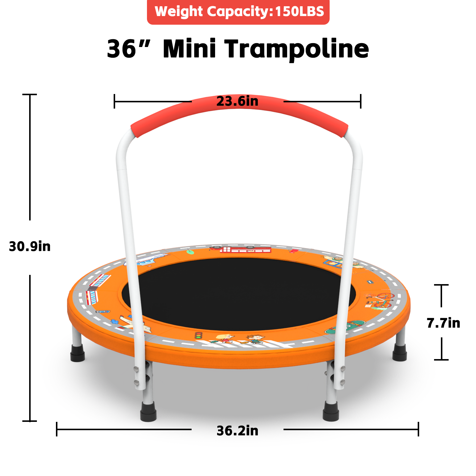 36inch Mini Trampoline for Kids Ages 1-6 Indoor Outdoor Trampoline with Handle Fun for Kids - Image 4