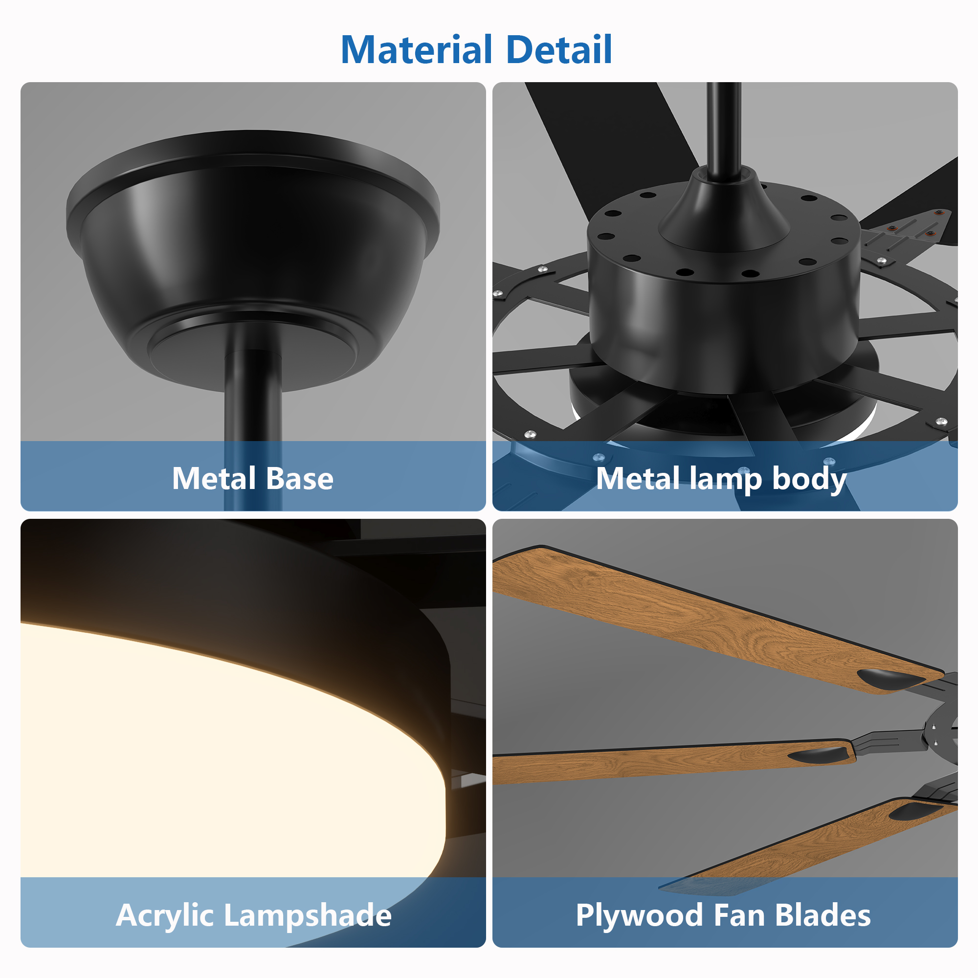 60 Inch Ceiling Fan with Lights and Remote Control, 8 Plywood Blades, 6-Speed Noiseless Reversible DC Motor, 3CCT, Windmill Ceiling fan for Kitchen Bedroom Living Room, Black - Image 6