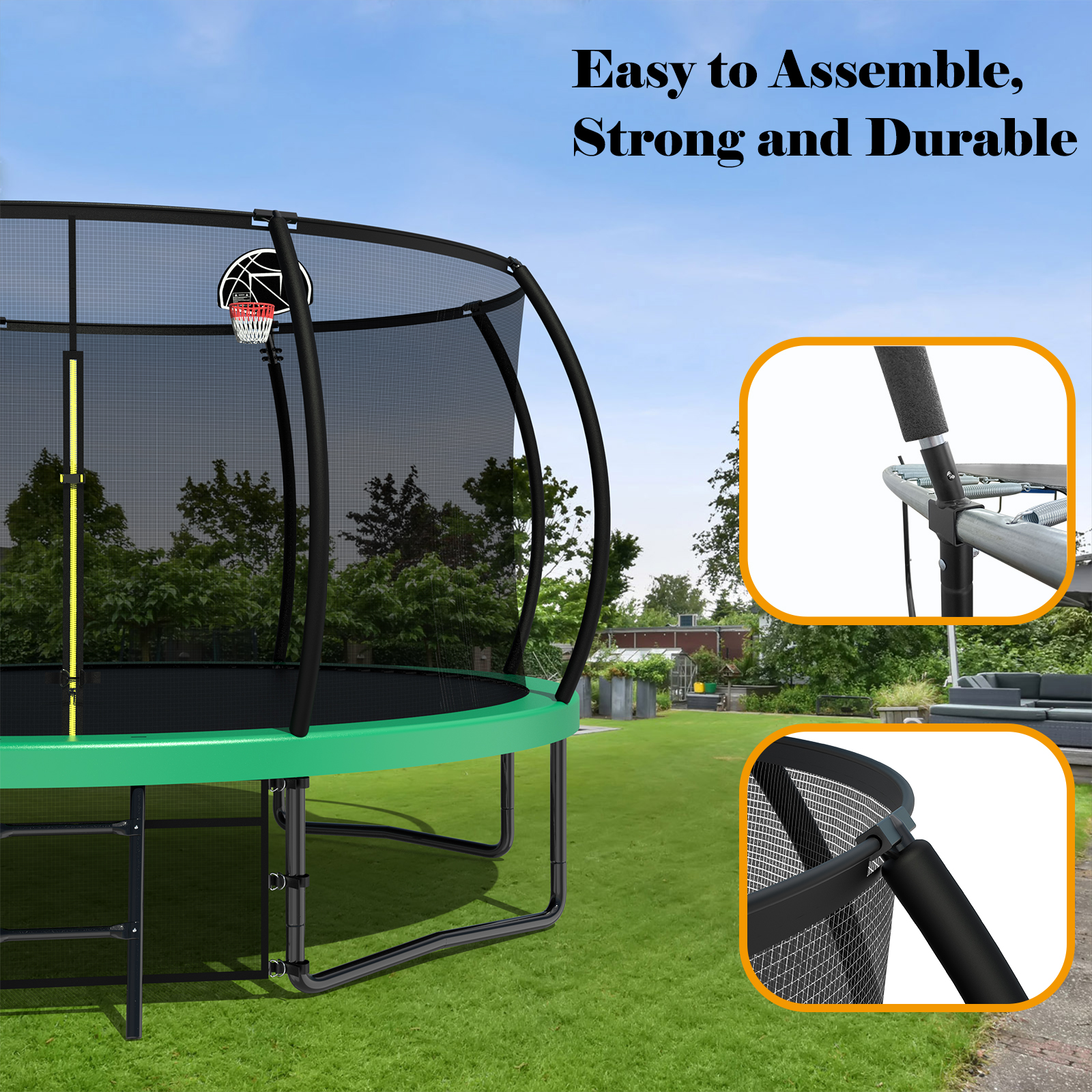 12FT Recreational Kids Trampoline with Safety Enclosure Net & Ladder, Outdoor Recreational Trampolines - Image 5