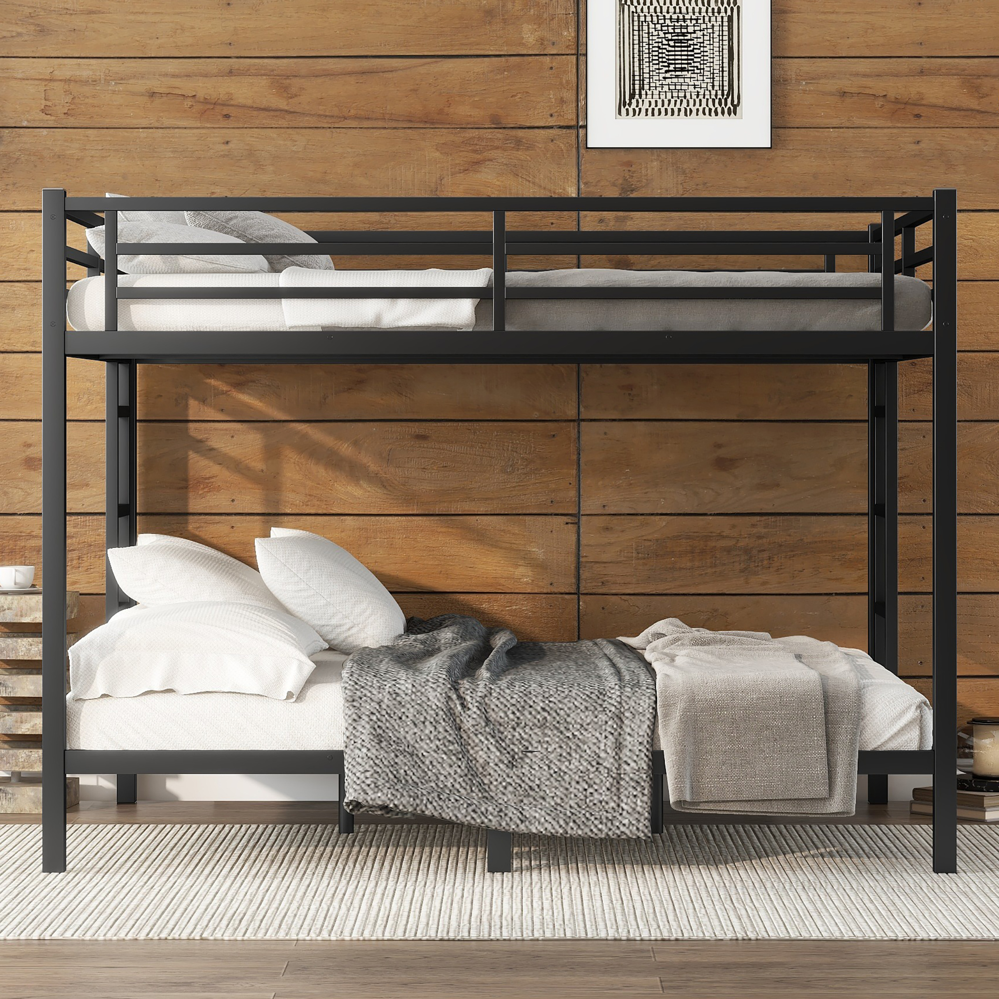 Metal Queen over Queen Bunk Bed for Teens and Adults,Space-Saving/Noise Reduced/No Box Spring Needed, Black - Image 1