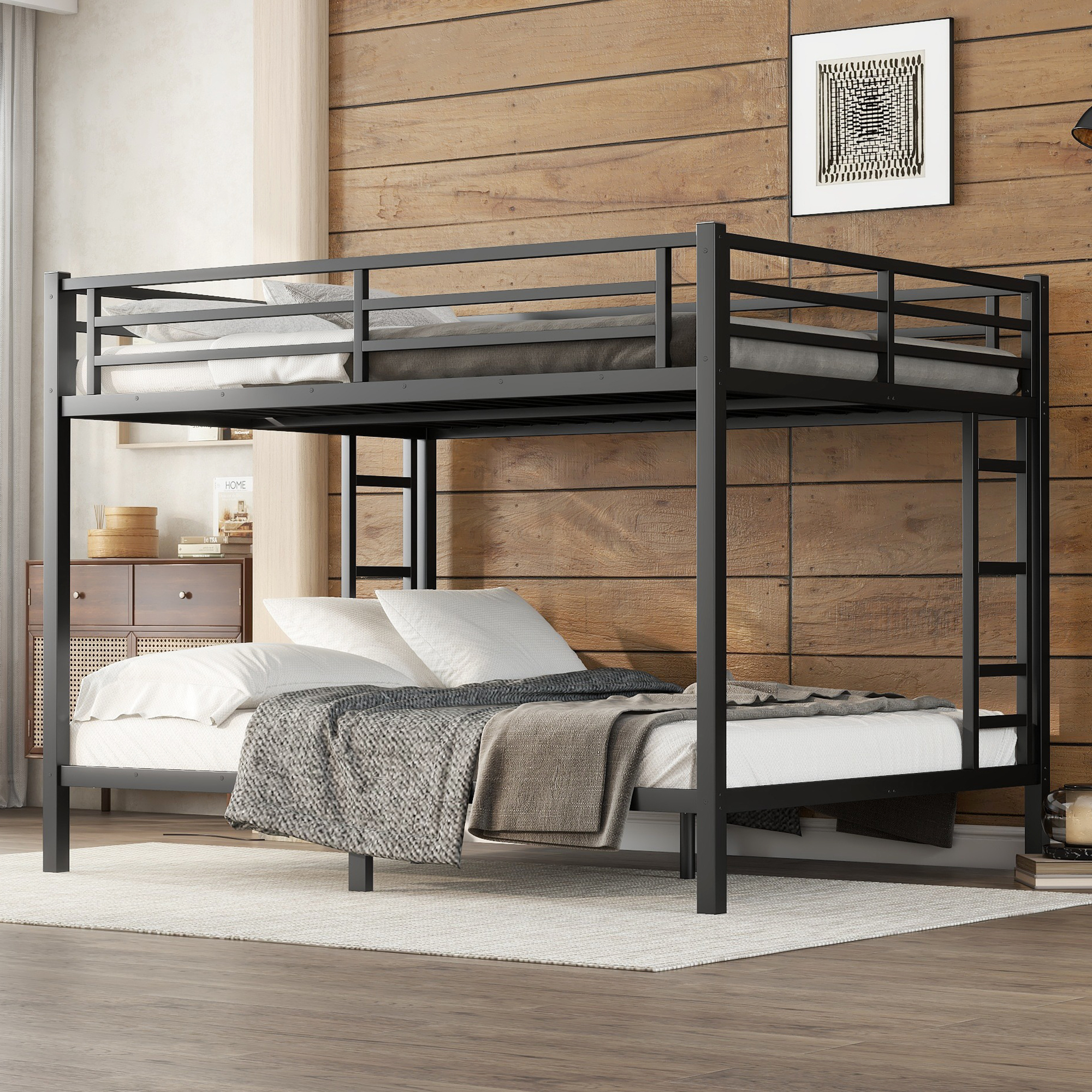 Metal Queen over Queen Bunk Bed for Teens and Adults,Space-Saving/Noise Reduced/No Box Spring Needed, Black - Image 2