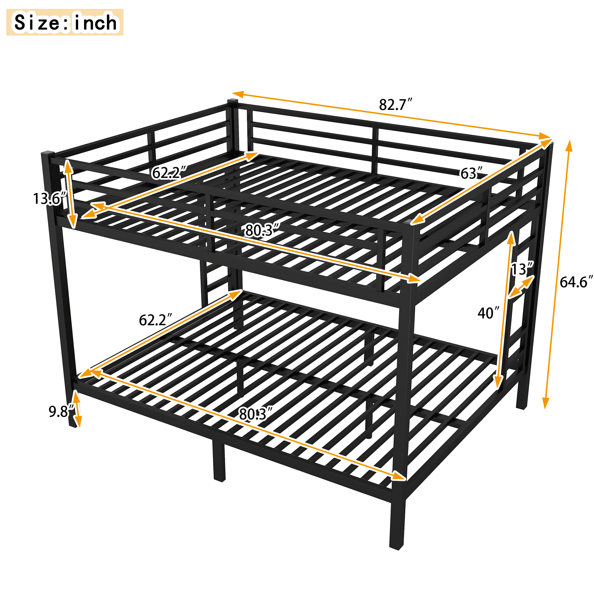 Metal Queen over Queen Bunk Bed for Teens and Adults,Space-Saving/Noise Reduced/No Box Spring Needed, Black - Image 3