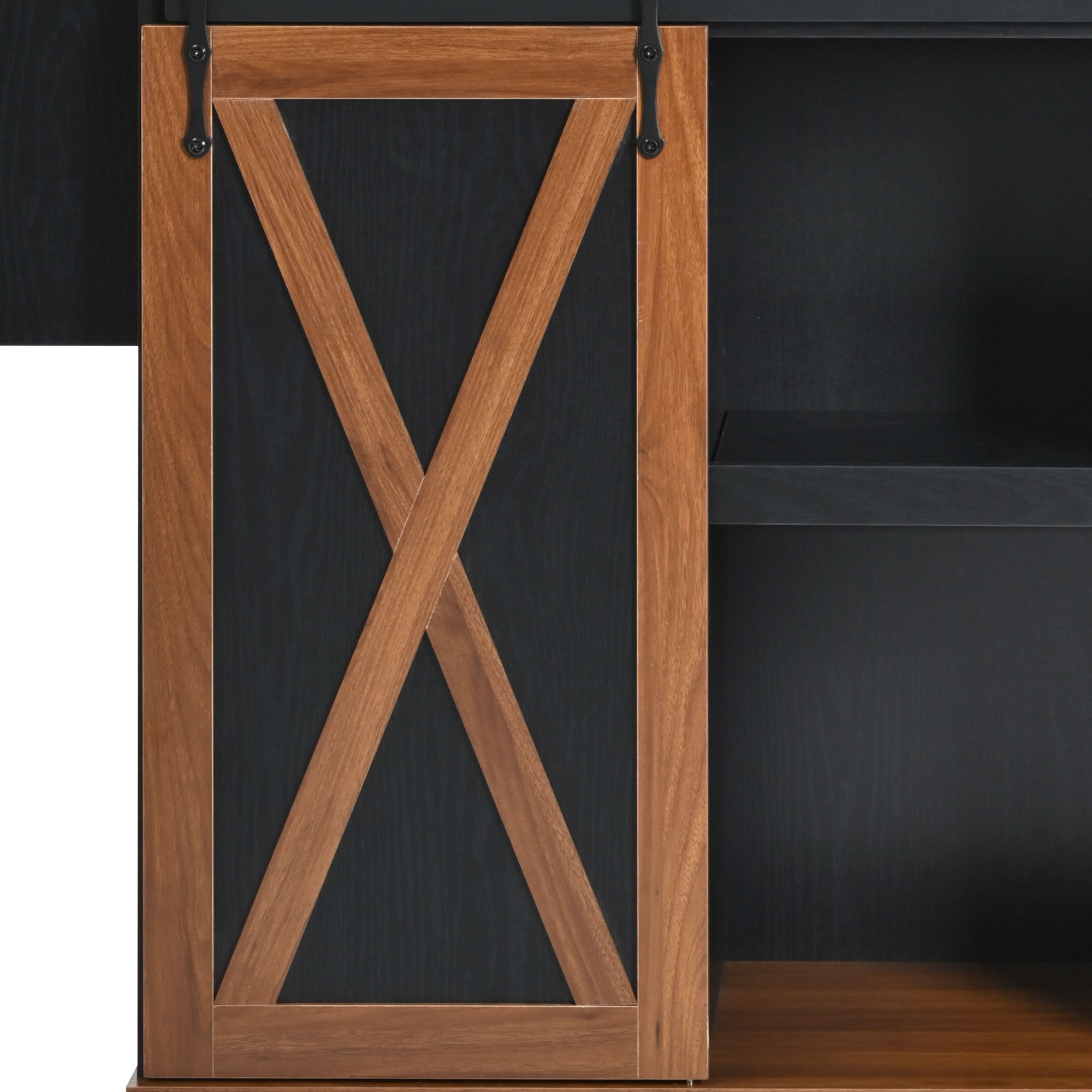 K&K 55.5" Farmhouse Kitchen Island with Drop Leaf, Kitchen Storage Island with Barn Door, Power Outlet, Rolling Kitchen Cart on Wheels with Spice Rack, for Home, Kitchen, Dining Room, Black - Image 5