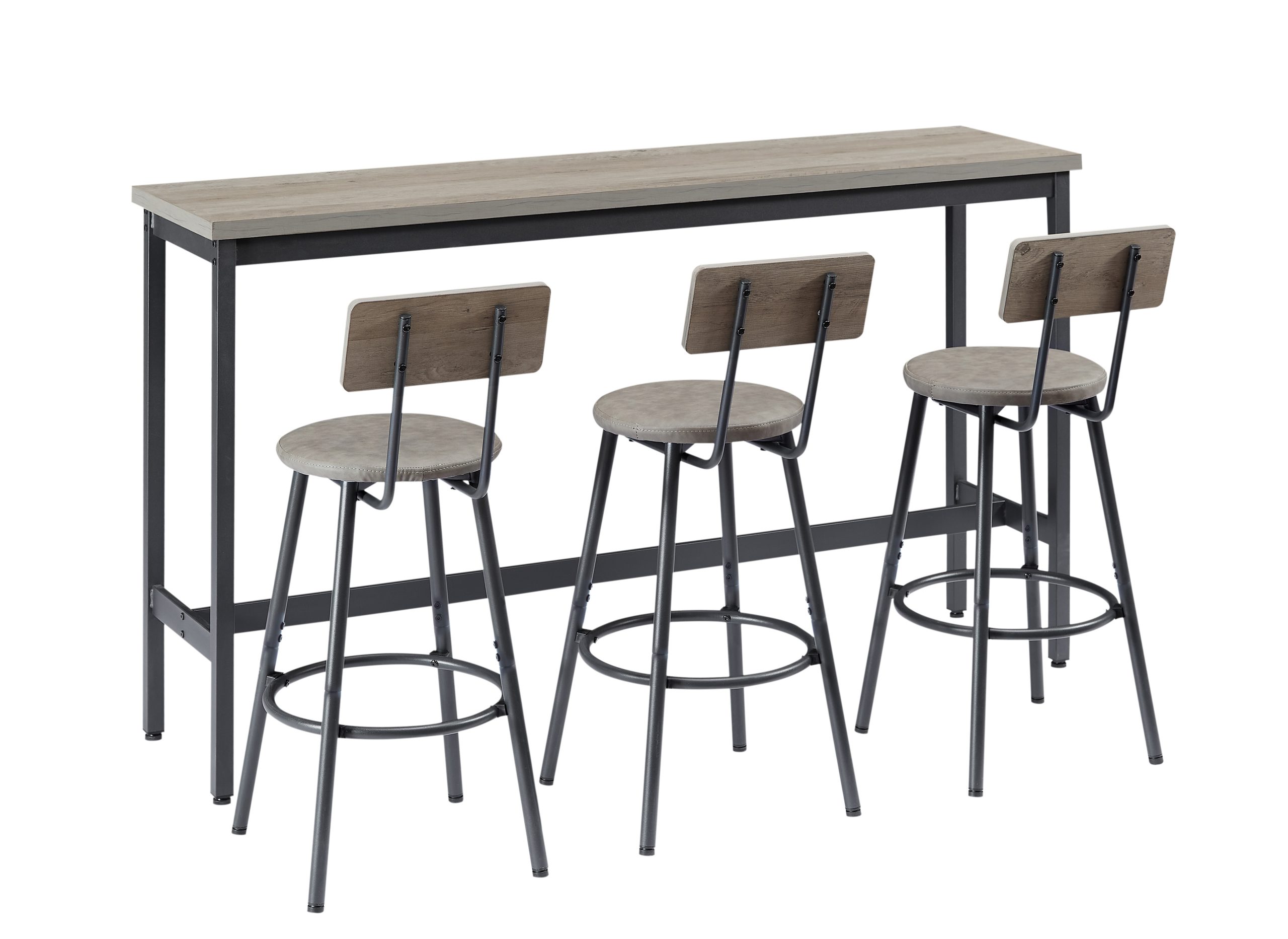 Long Bar Table Set with 3 PU Upholstered Bar Stools, Industrial Bar Table and Chairs for Kitchen Breakfast Table, Living Room, Banquet Hall, Rustic Gray and Black, 63″L x15.7"W x 37.5"H - Image 5