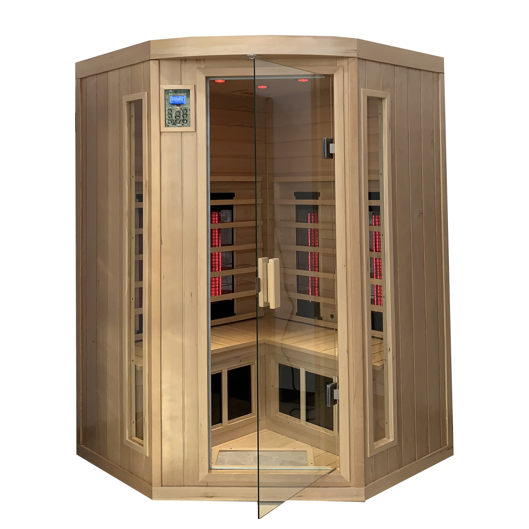 Hemlock pentagonal double opening glass sauna room - Image 3