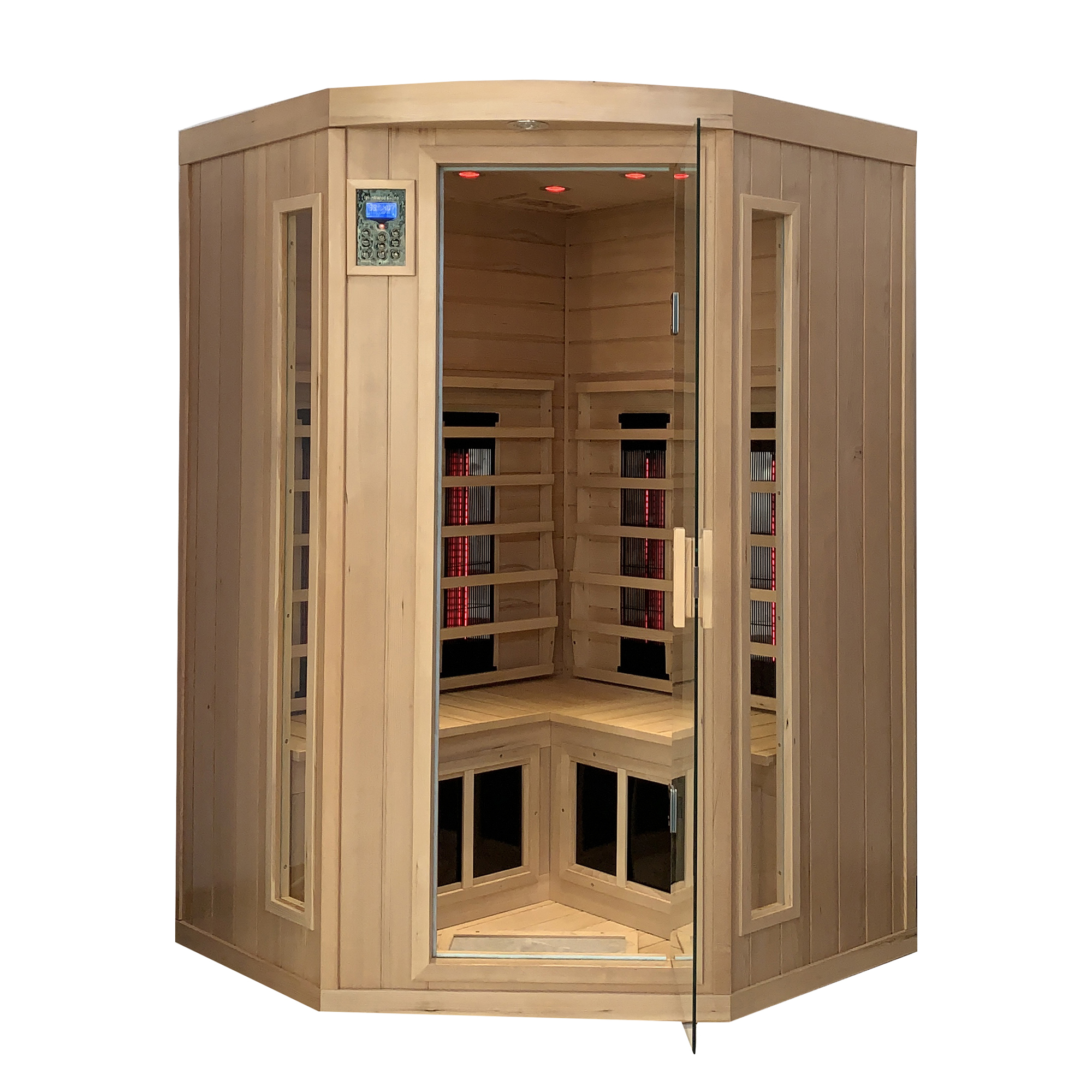 Hemlock pentagonal double opening glass sauna room - Image 4