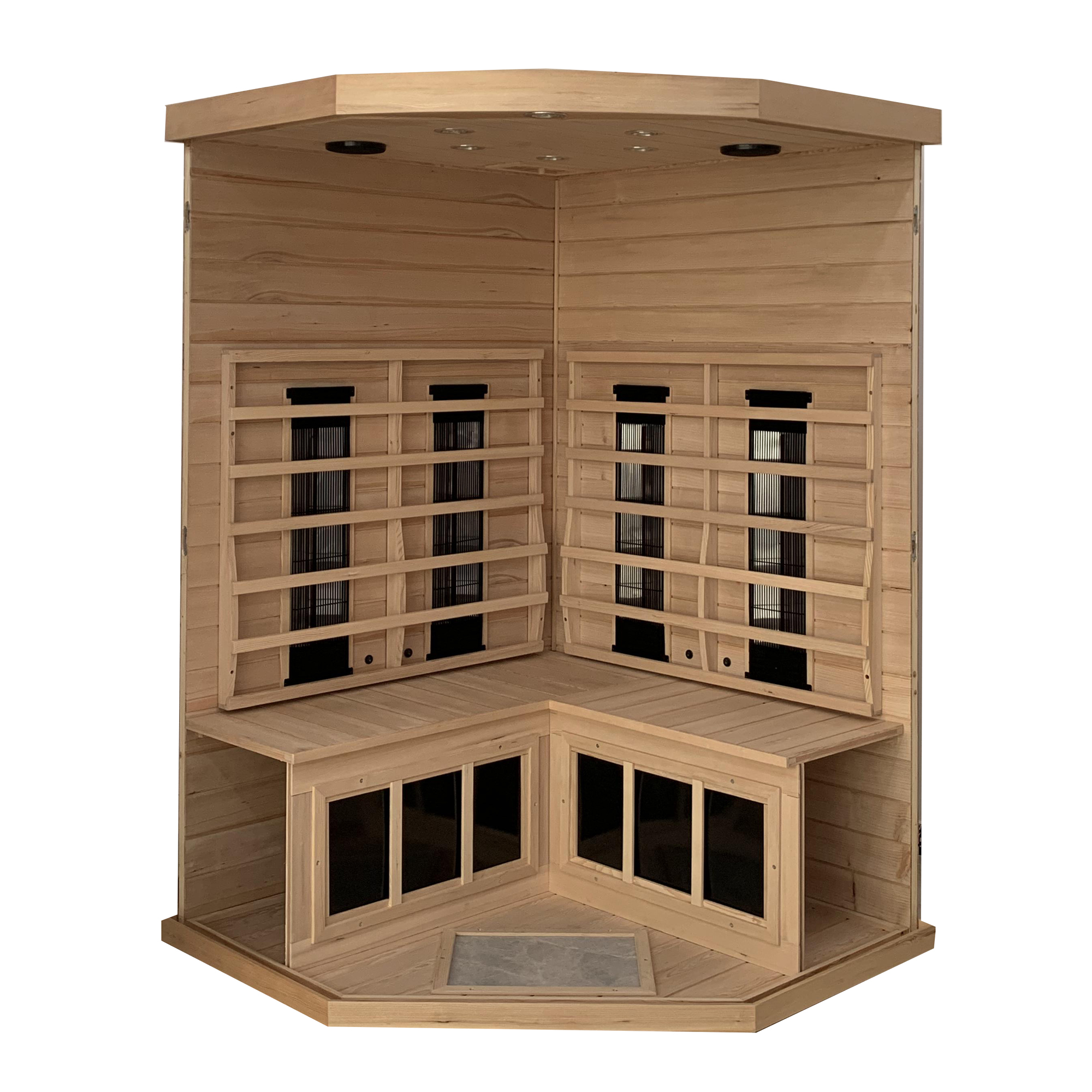 Hemlock pentagonal double opening glass sauna room - Image 6