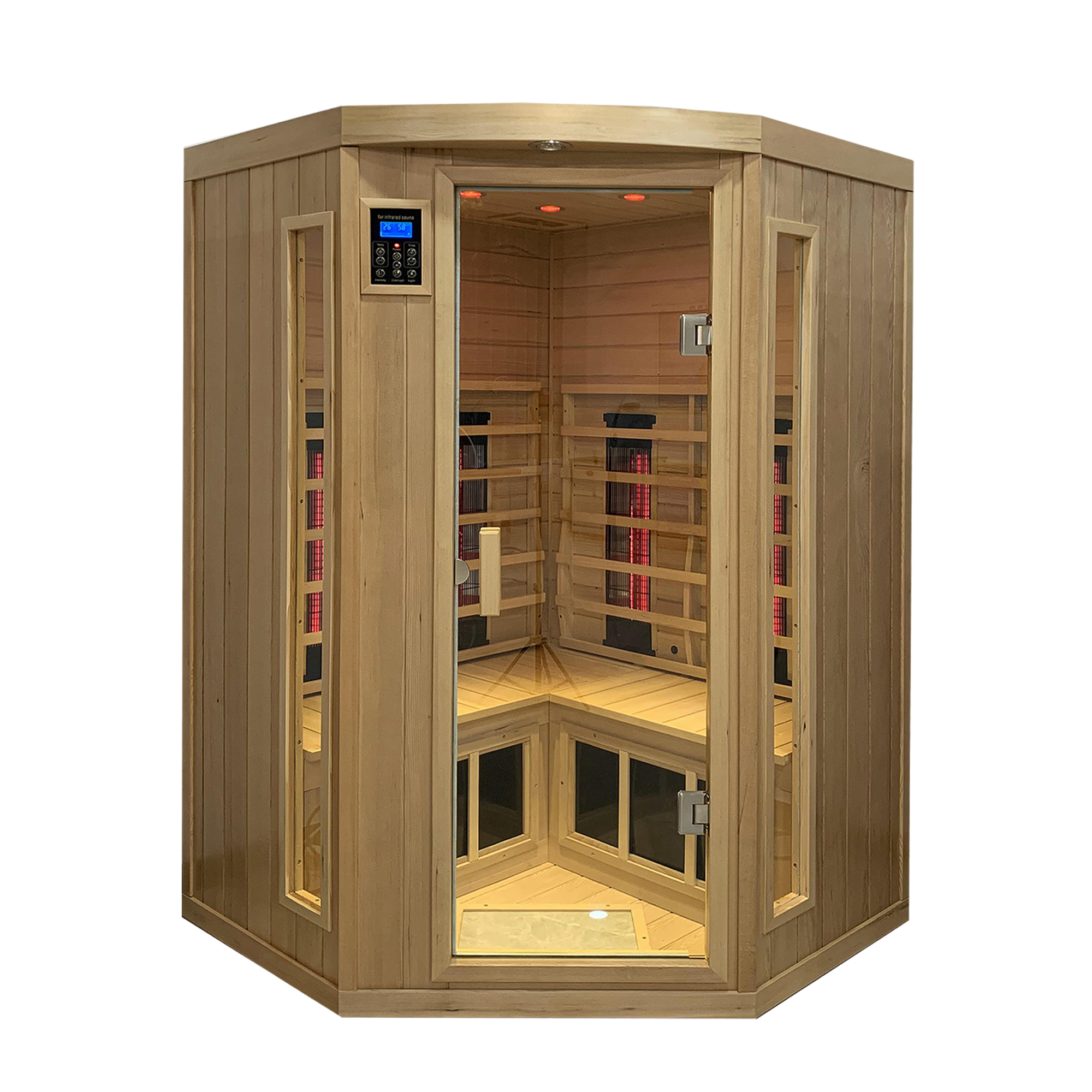 Hemlock pentagonal double opening glass sauna room - Image 2