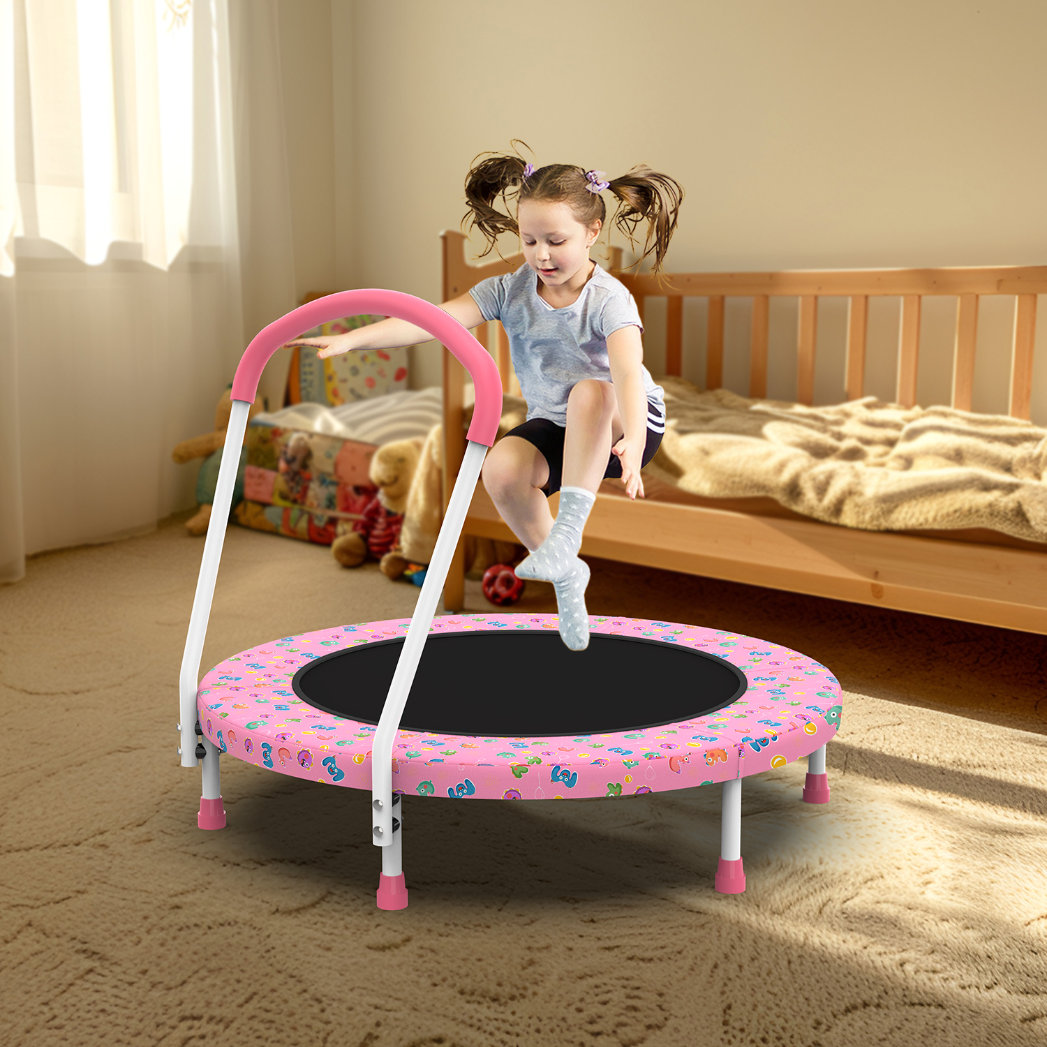 36inch Mini Trampoline for Kids Ages 1-6 Indoor Outdoor Trampoline with Handle Fun for Kids - Image 4