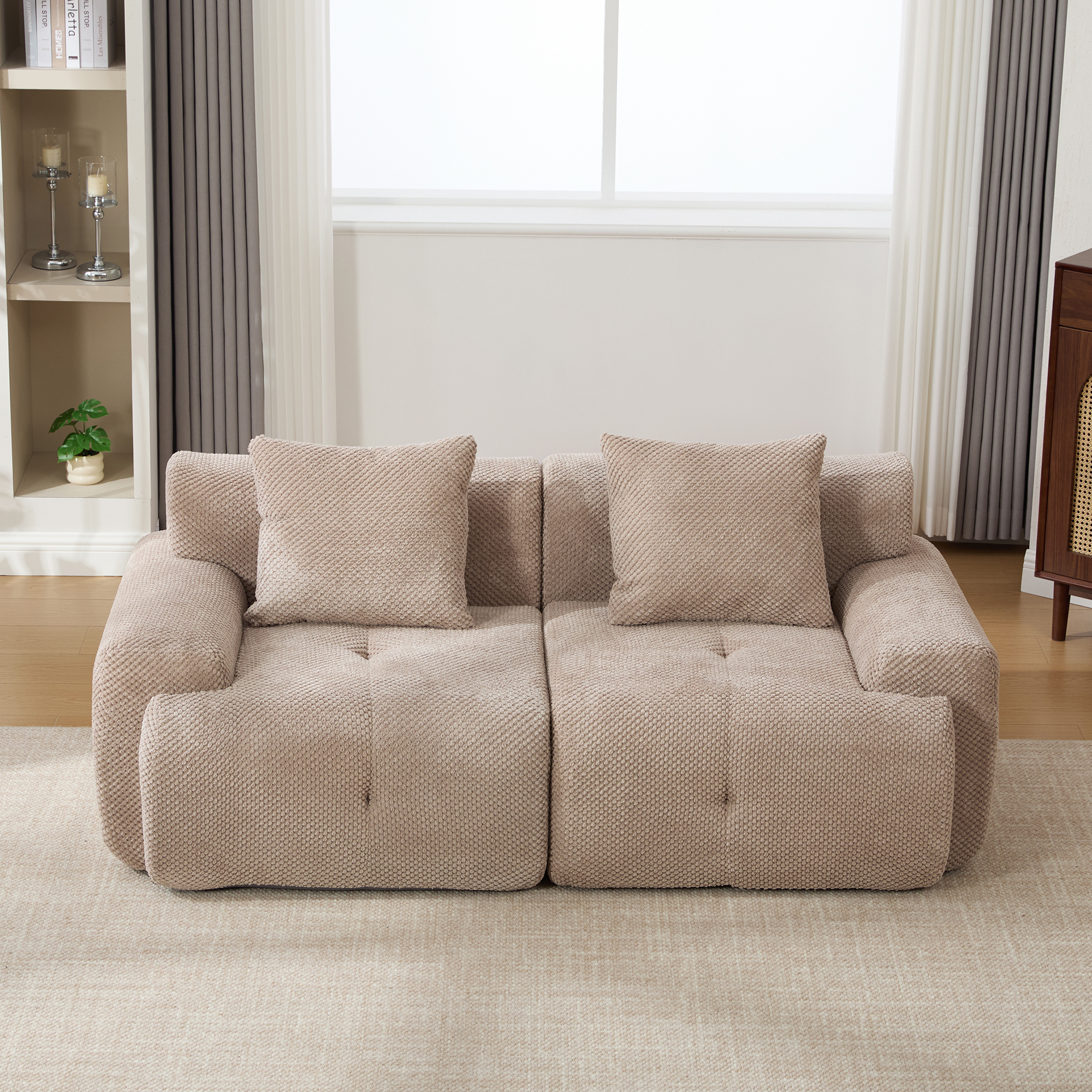 73" Modern Modular Sectional Sofa Loveseat, 2 Seater Tufted Comfy Cloud Tufted Floor Convertible Couch with 2 Pillows, Boneless Conversion Sofa for Living Room,Office, Apartment,Guestroom, Taupe - Image 3