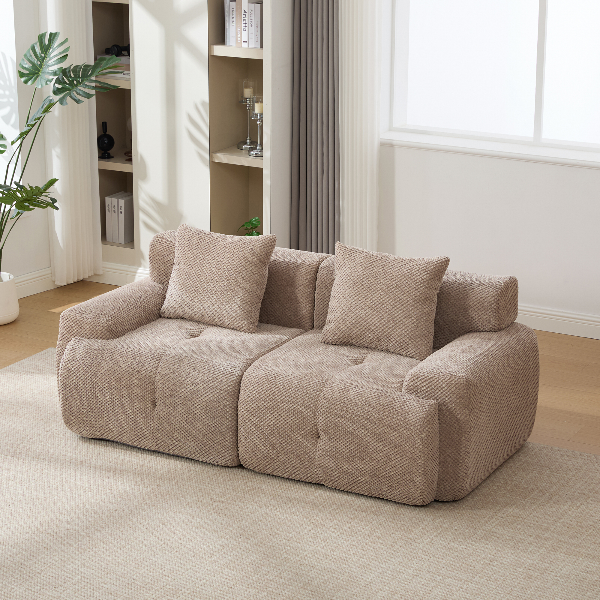 73" Modern Modular Sectional Sofa Loveseat, 2 Seater Tufted Comfy Cloud Tufted Floor Convertible Couch with 2 Pillows, Boneless Conversion Sofa for Living Room,Office, Apartment,Guestroom, Taupe - Image 4