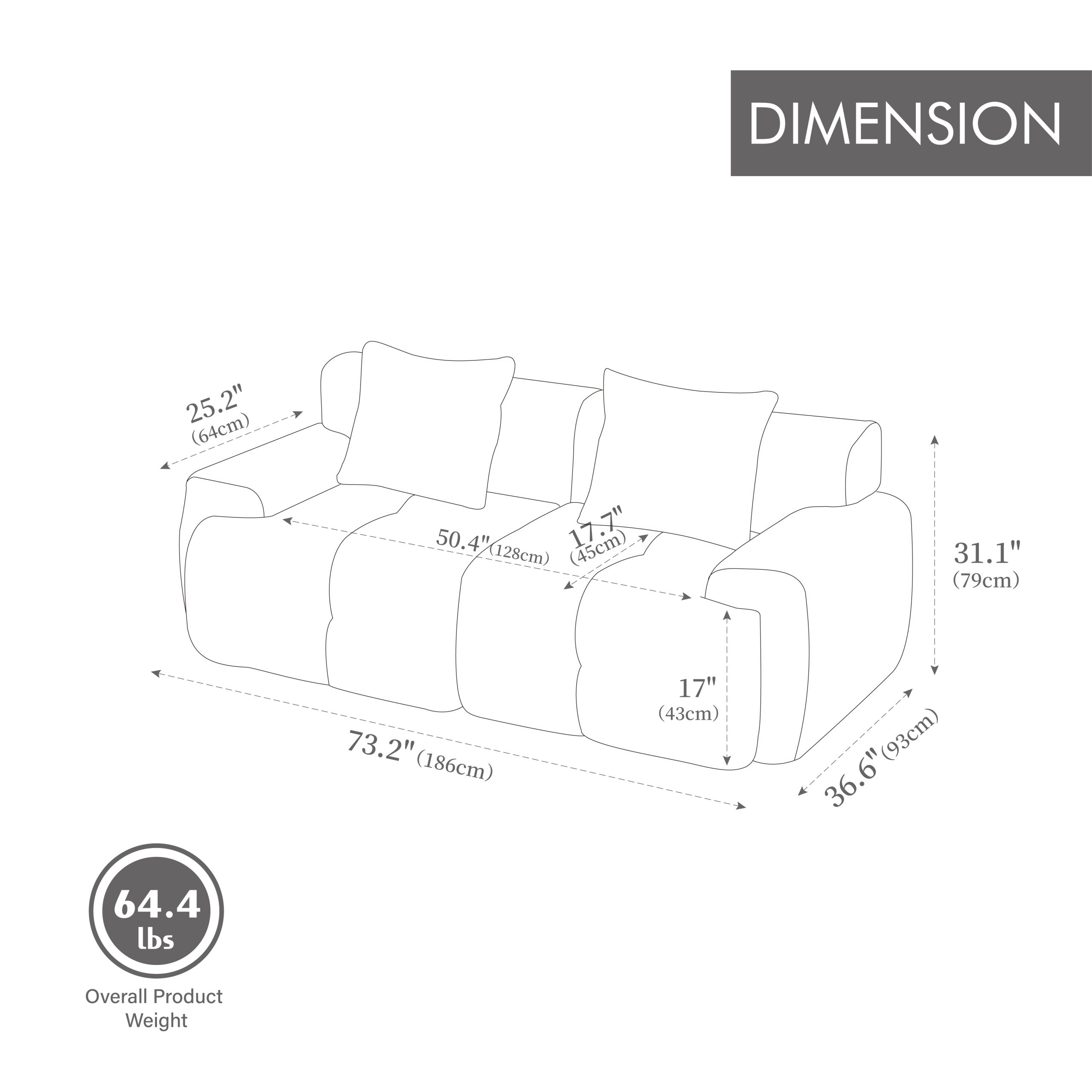73" Modern Modular Sectional Sofa Loveseat, 2 Seater Tufted Comfy Cloud Tufted Floor Convertible Couch with 2 Pillows, Boneless Conversion Sofa for Living Room,Office, Apartment,Guestroom, Charcoal - Image 5