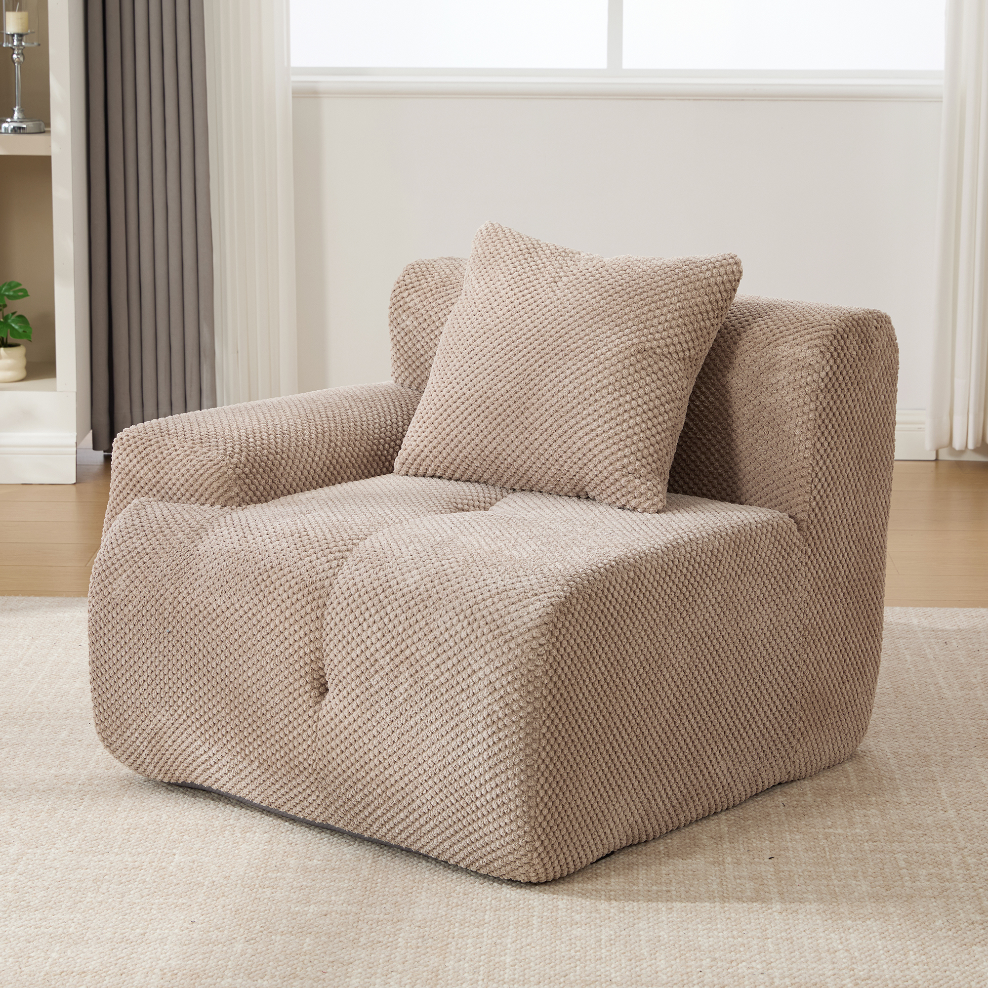 73" Modern Modular Sectional Sofa Loveseat, 2 Seater Tufted Comfy Cloud Tufted Floor Convertible Couch with 2 Pillows, Boneless Conversion Sofa for Living Room,Office, Apartment,Guestroom, Taupe - Image 6