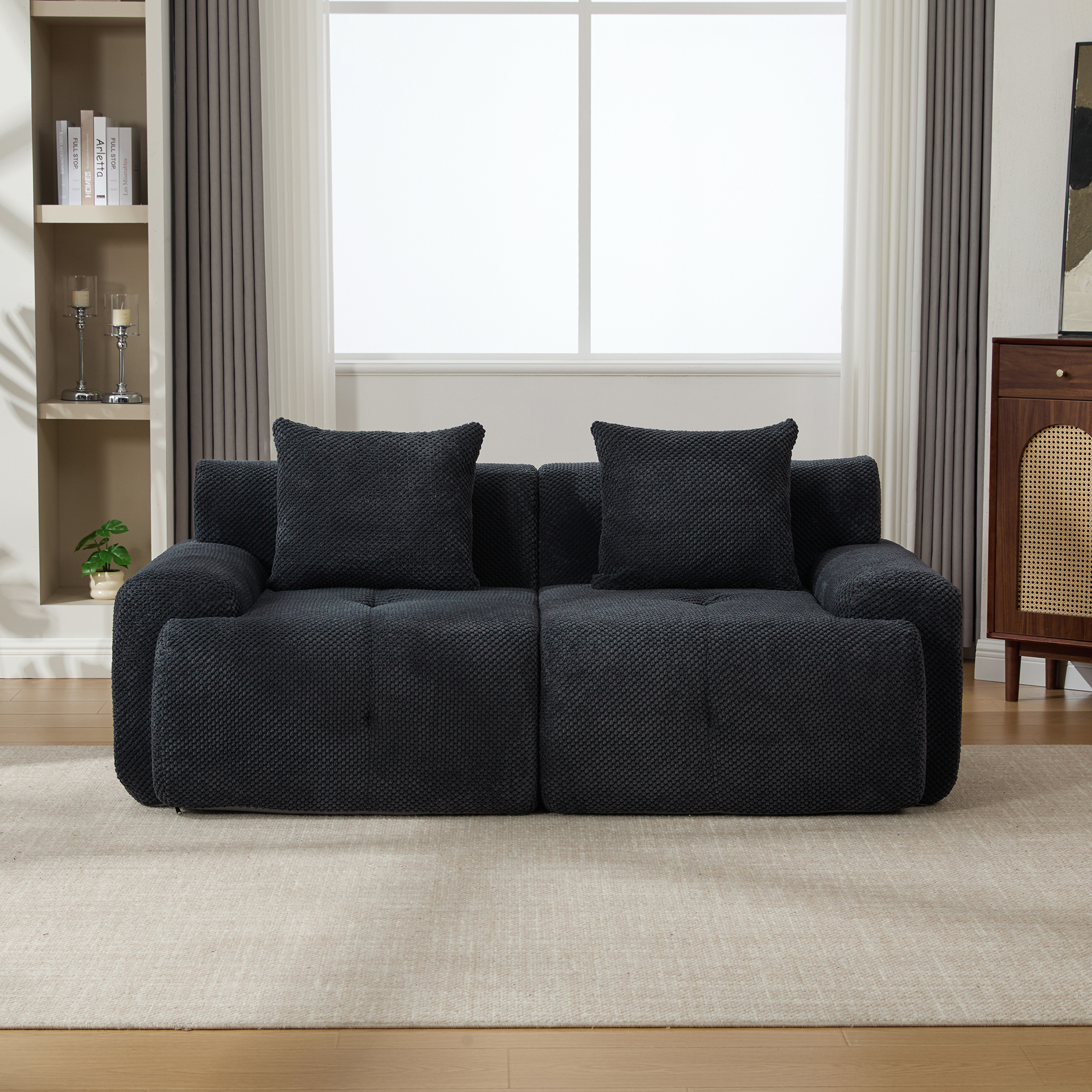 73" Modern Modular Sectional Sofa Loveseat, 2 Seater Tufted Comfy Cloud Tufted Floor Convertible Couch with 2 Pillows, Boneless Conversion Sofa for Living Room,Office, Apartment,Guestroom, Charcoal - Image 2