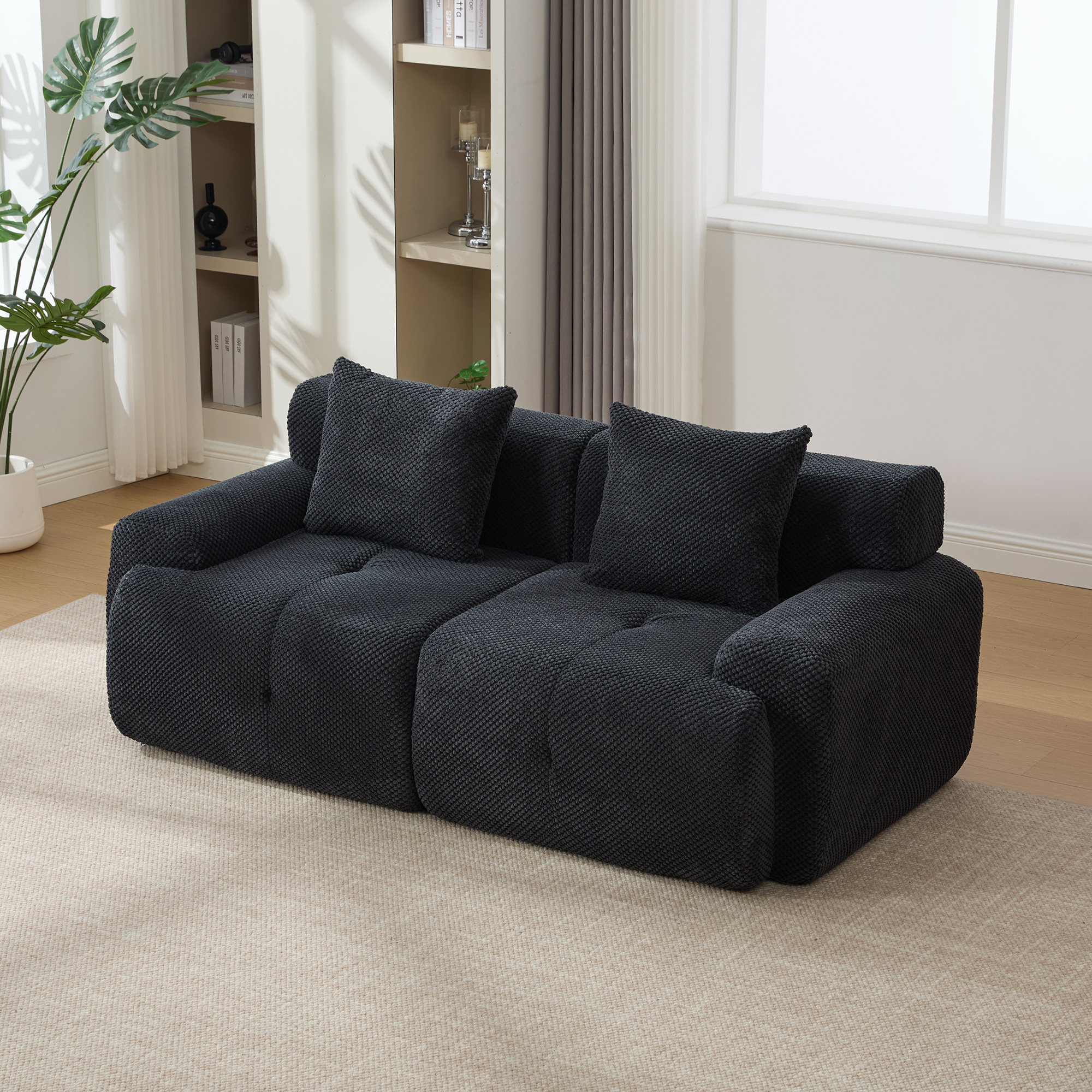 73" Modern Modular Sectional Sofa Loveseat, 2 Seater Tufted Comfy Cloud Tufted Floor Convertible Couch with 2 Pillows, Boneless Conversion Sofa for Living Room,Office, Apartment,Guestroom, Charcoal - Image 3