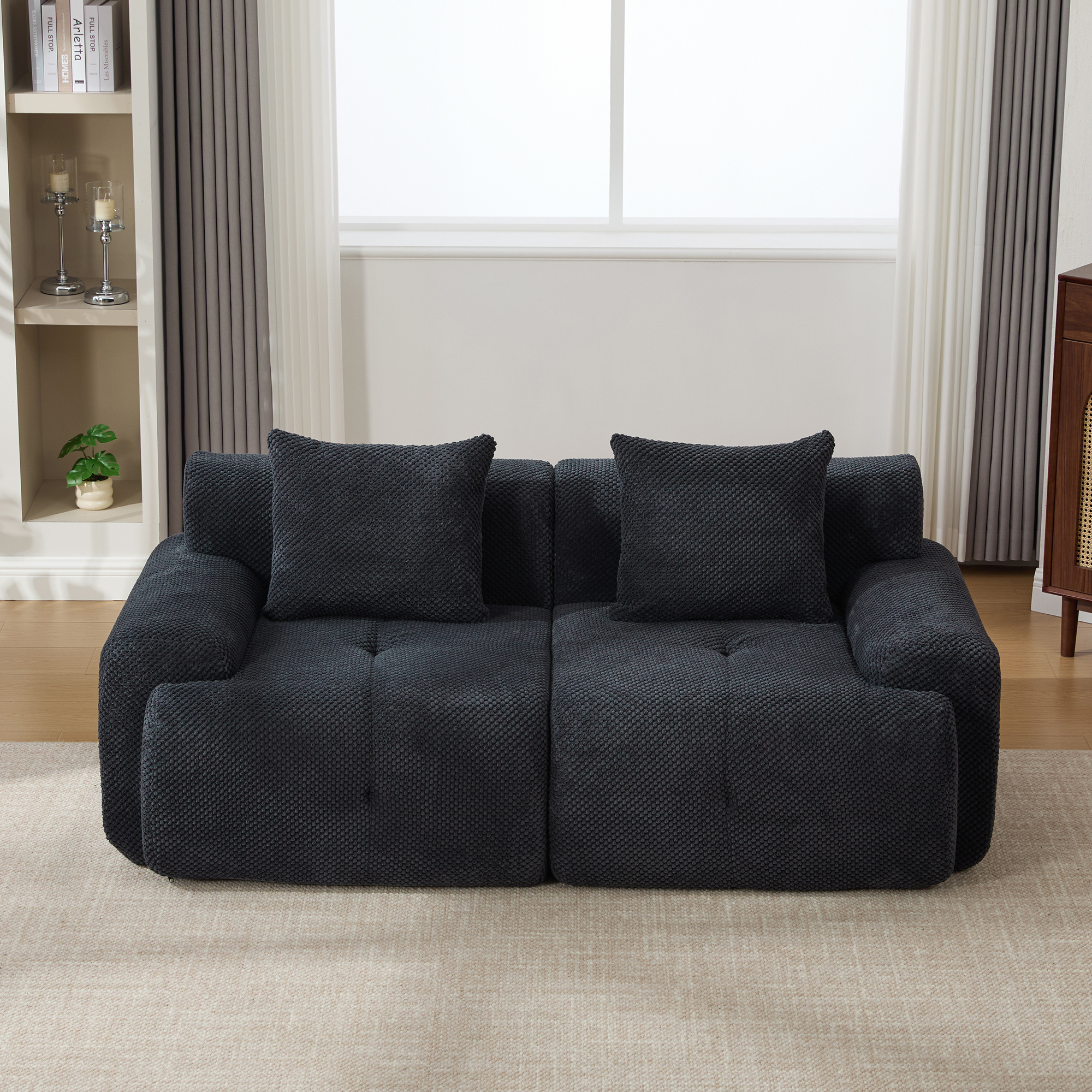 73" Modern Modular Sectional Sofa Loveseat, 2 Seater Tufted Comfy Cloud Tufted Floor Convertible Couch with 2 Pillows, Boneless Conversion Sofa for Living Room,Office, Apartment,Guestroom, Charcoal - Image 4