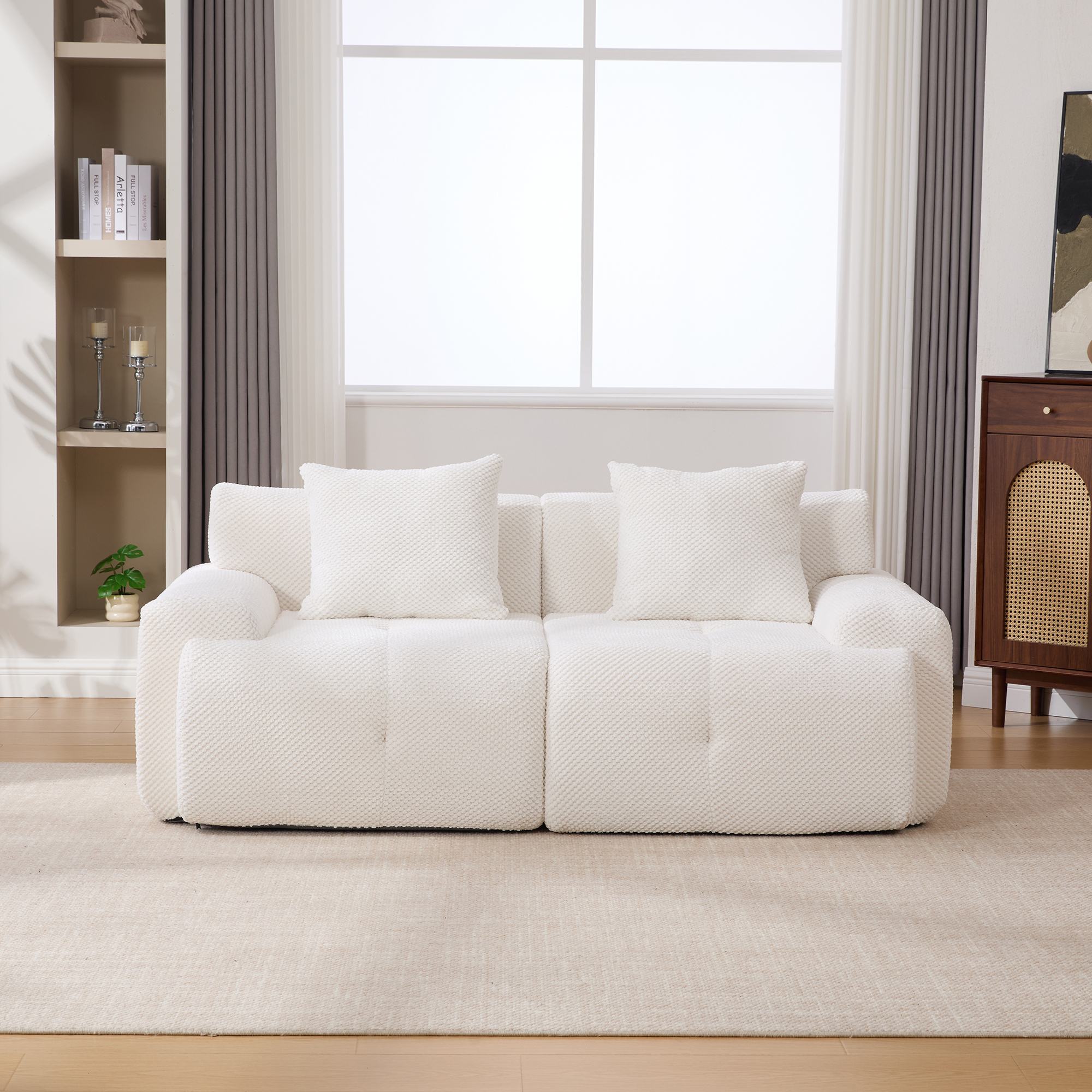 73" Modern Modular Sectional Sofa Loveseat, 2 Seater Tufted Comfy Cloud Tufted Floor Convertible Couch with 2 Pillows, Boneless Conversion Sofa for Living Room,Office, Apartment,Guestroom, Ivory - Image 2