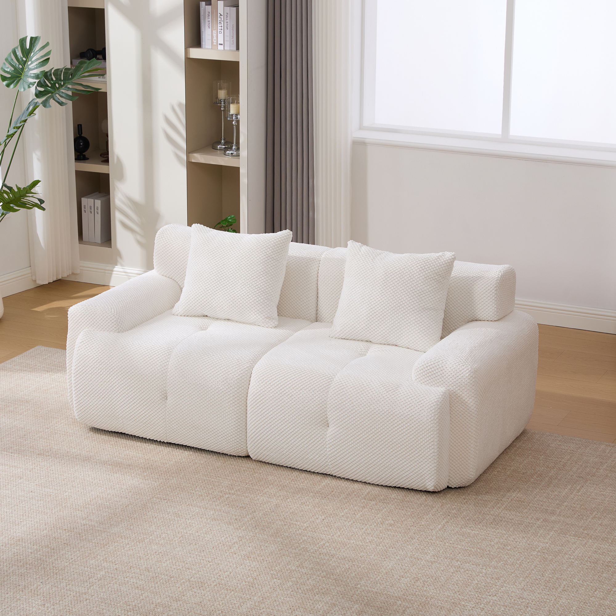 73" Modern Modular Sectional Sofa Loveseat, 2 Seater Tufted Comfy Cloud Tufted Floor Convertible Couch with 2 Pillows, Boneless Conversion Sofa for Living Room,Office, Apartment,Guestroom, Ivory - Image 3