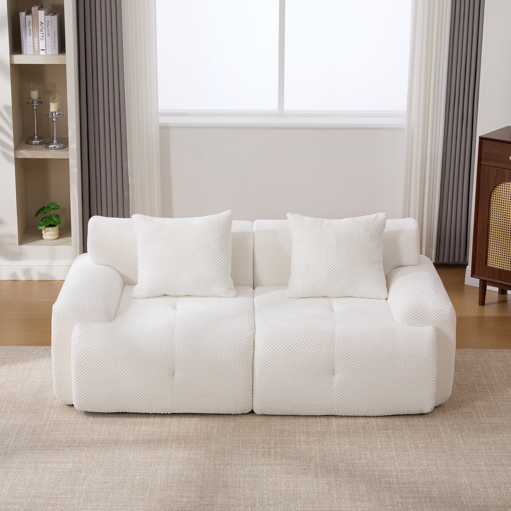 73" Modern Modular Sectional Sofa Loveseat, 2 Seater Tufted Comfy Cloud Tufted Floor Convertible Couch with 2 Pillows, Boneless Conversion Sofa for Living Room,Office, Apartment,Guestroom, Ivory - Image 4
