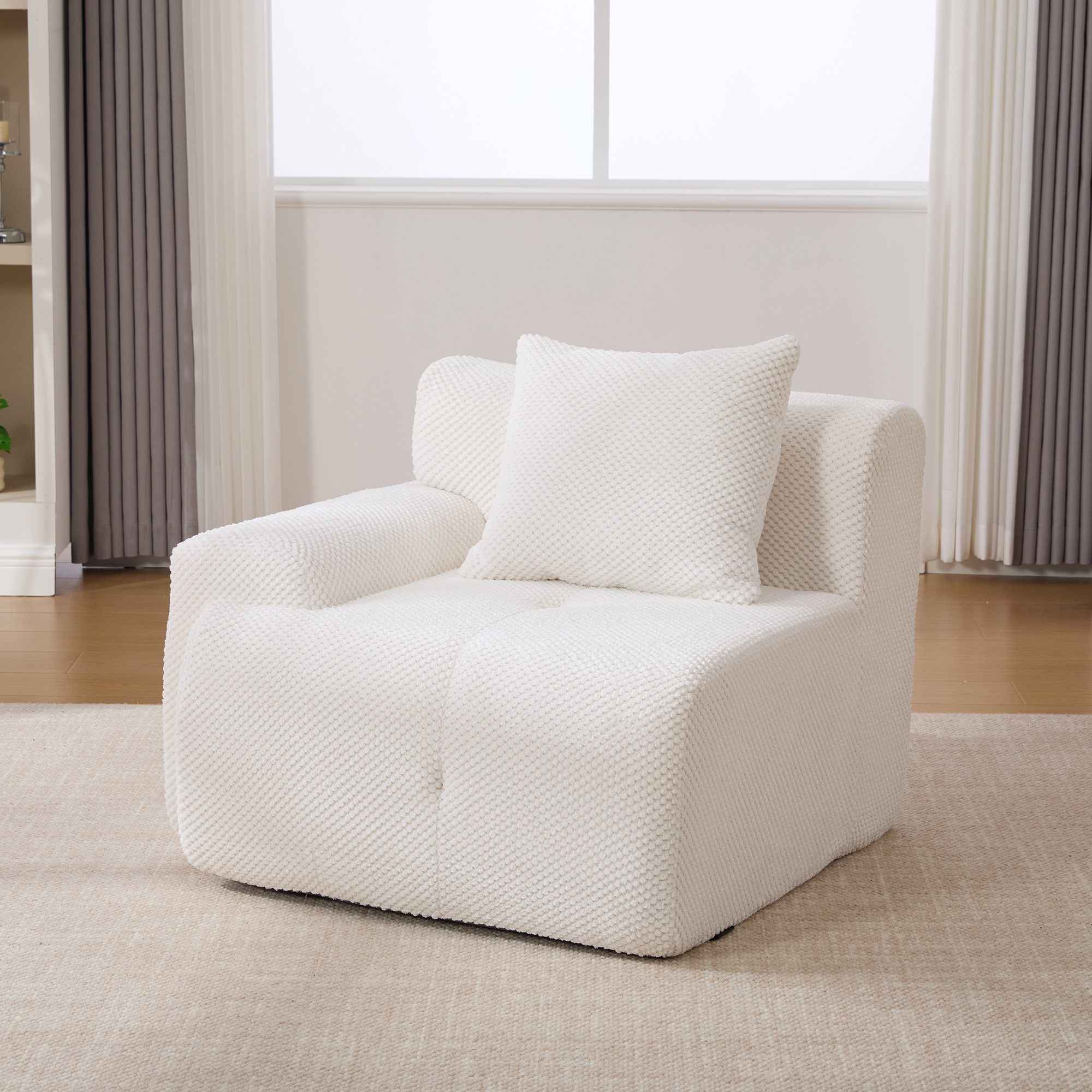 73" Modern Modular Sectional Sofa Loveseat, 2 Seater Tufted Comfy Cloud Tufted Floor Convertible Couch with 2 Pillows, Boneless Conversion Sofa for Living Room,Office, Apartment,Guestroom, Ivory - Image 6