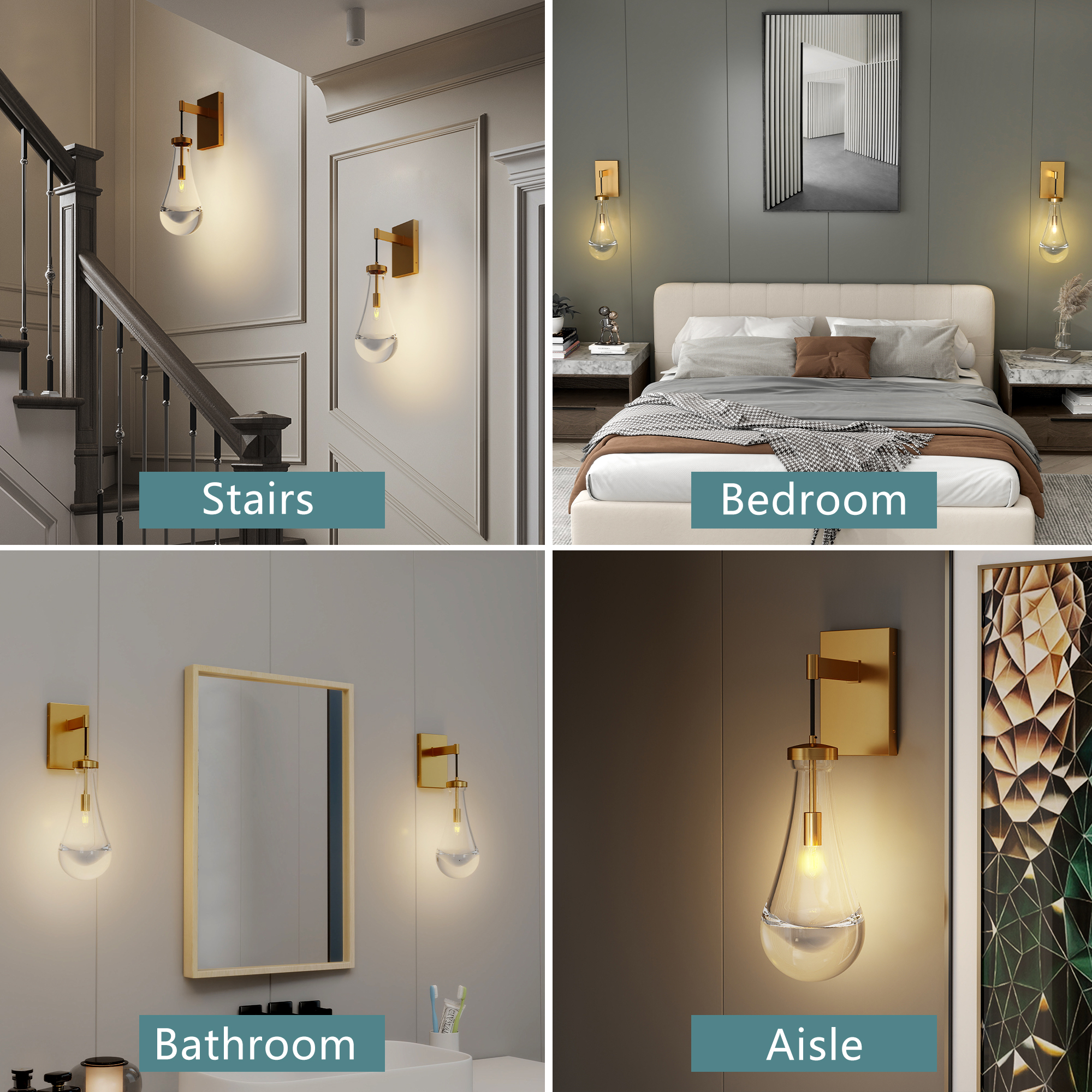 Brass Wall Sconce, Modern Raindrop Glass Shade, Dimmable LED E12 Bulb, Fits Bathroom, Vanity, Living Room, Brass, 1 Pack - Image 5