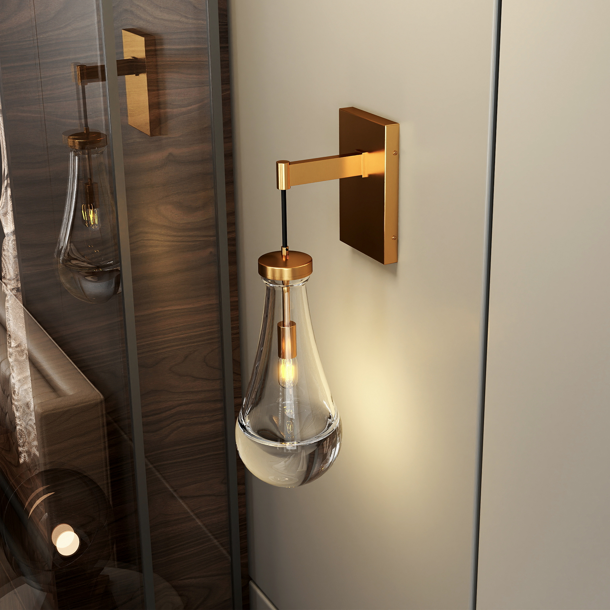 Wall Sconces Set of Two, Brass Modern Raindrop Glass Sconces Wall Lighting, Gold Wall Light Fixtures Indoor Wall Light, Vanity Light Fixture Wall Lamp for Living Room, Bathroom - Image 3