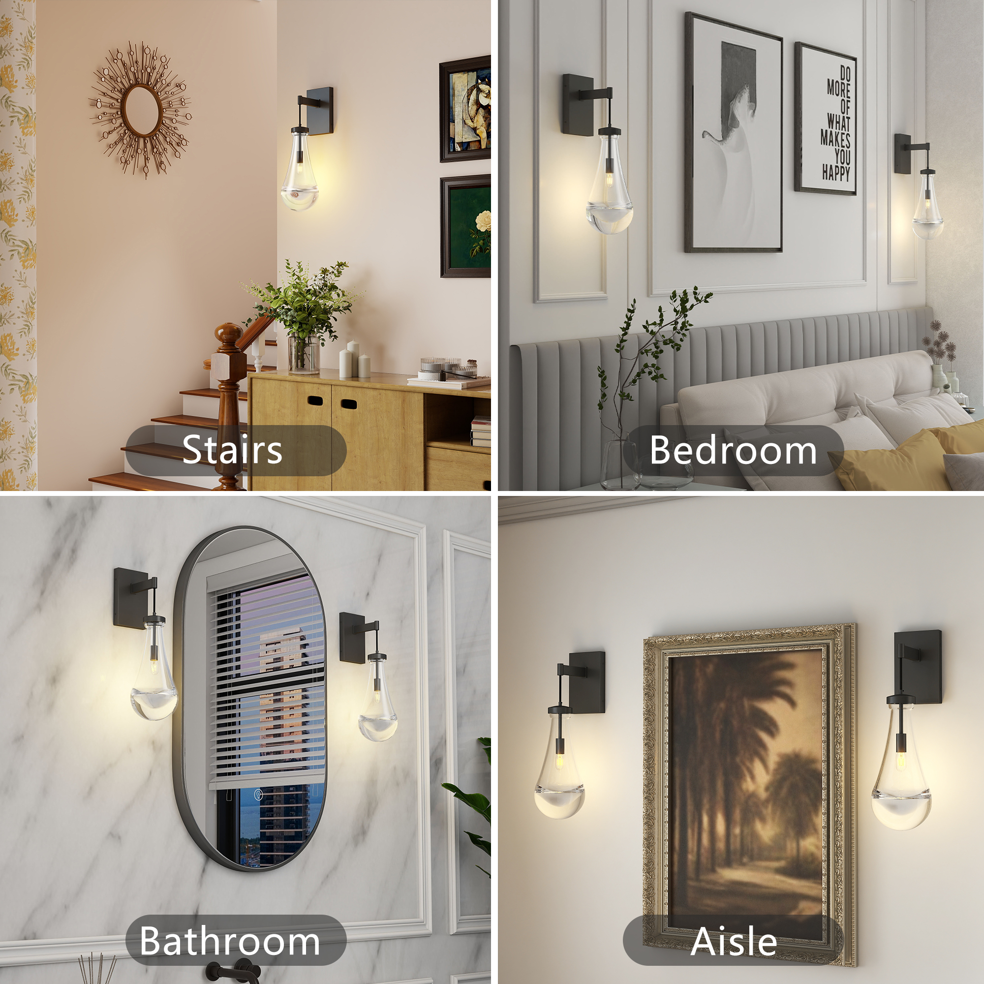 Wall Sconces, Black Wall Sconces Modern Bathroom Lights, Sconces Wall Lighting with Clear Glass, Wall Mounted Light Wall Lamp for Living Room Hallway Reception Desk - Image 4