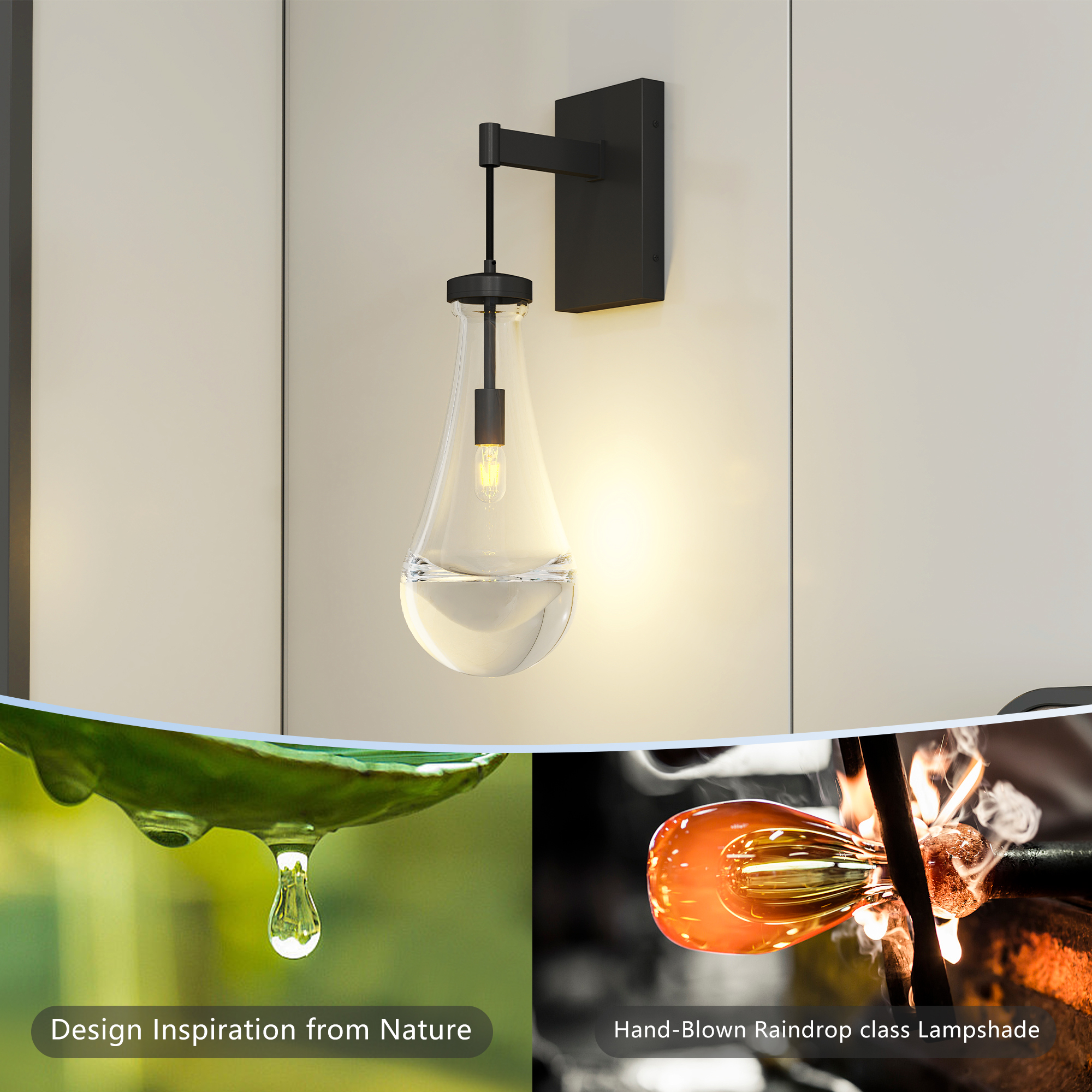 Wall Sconces Set of Two, Black Dimmable Raindrop Wall Lighting, Modern Bathroom Sconces Wall Lamps Vanity Lighting for Living Room, Wall Lights for Bedroom, Hallway - Image 3