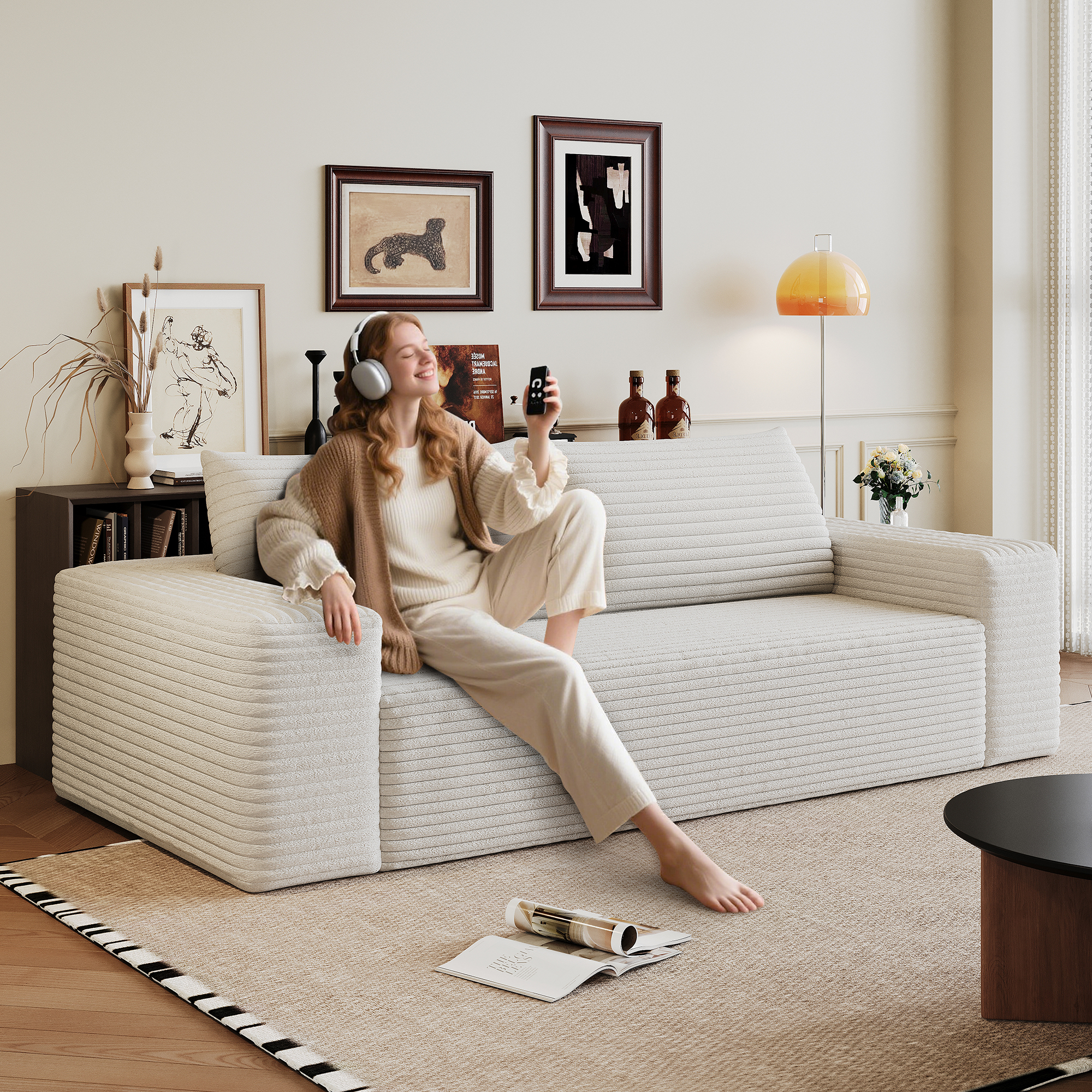 71" 3Setaser Sofa,Corduroy Fabric,Deep Seat Couches,Comfy Loveseat Sofa,No Assembly,1pcs for Living room, Bedroom,Conference room ,Apartment,White - Image 3