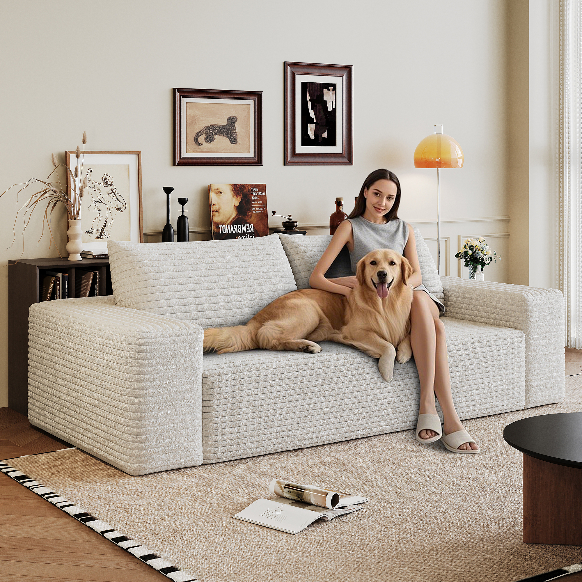 71" 3Setaser Sofa,Corduroy Fabric,Deep Seat Couches,Comfy Loveseat Sofa,No Assembly,1pcs for Living room, Bedroom,Conference room ,Apartment,White - Image 4