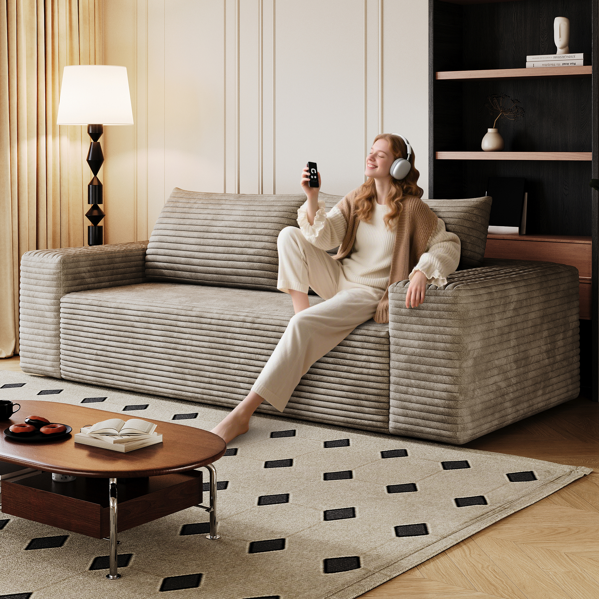 71" 3Setaser Sofa,Corduroy Fabric,Deep Seat Couches,Comfy Loveseat Sofa,No Assembly,1pcs for Living room, Bedroom,Conference room ,Apartment,Camel - Image 3