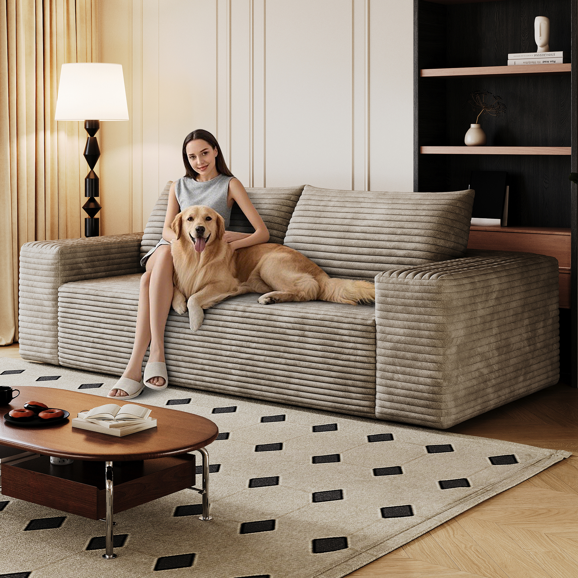71" 3Setaser Sofa,Corduroy Fabric,Deep Seat Couches,Comfy Loveseat Sofa,No Assembly,1pcs for Living room, Bedroom,Conference room ,Apartment,Camel - Image 4