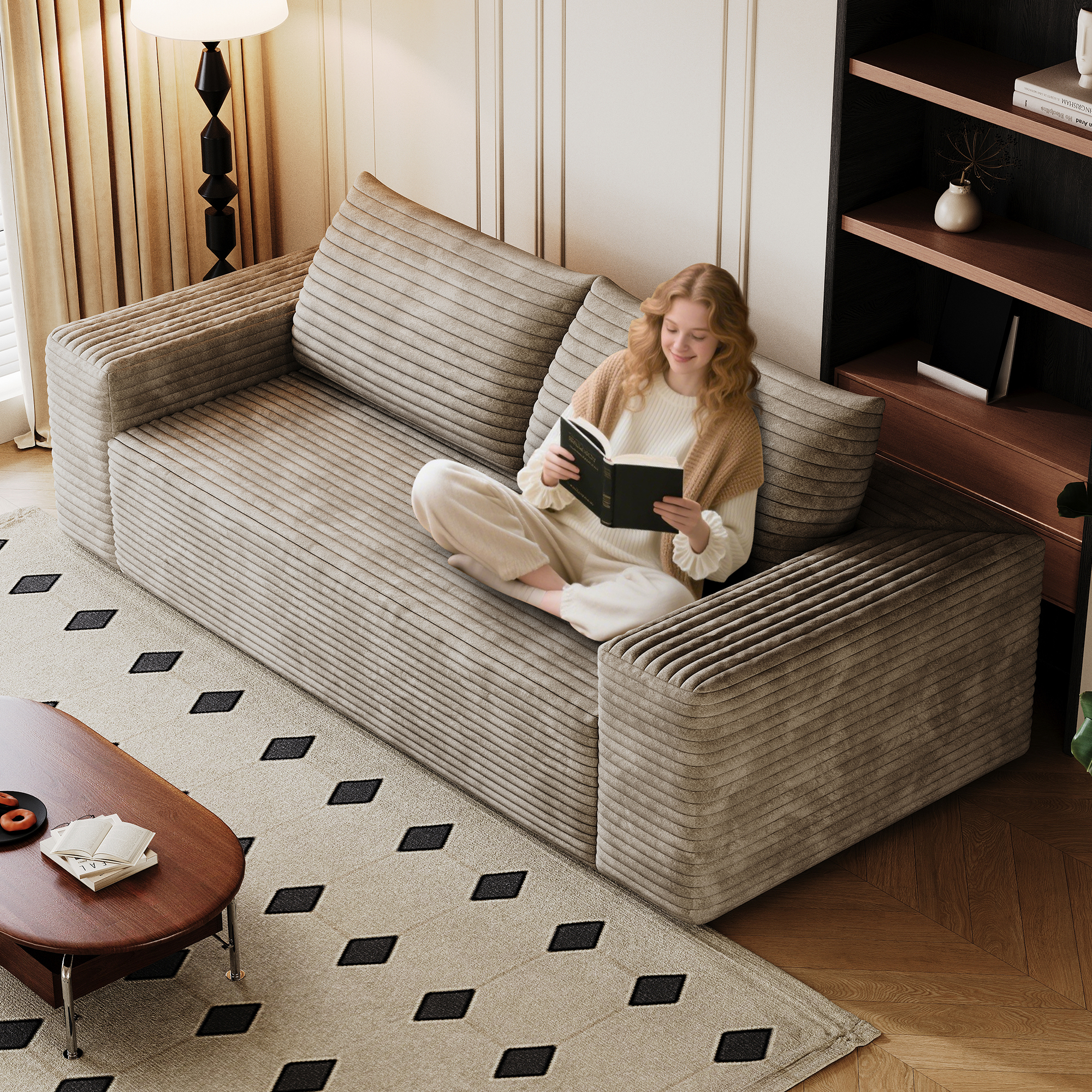 71" 3Setaser Sofa,Corduroy Fabric,Deep Seat Couches,Comfy Loveseat Sofa,No Assembly,1pcs for Living room, Bedroom,Conference room ,Apartment,Camel - Image 5