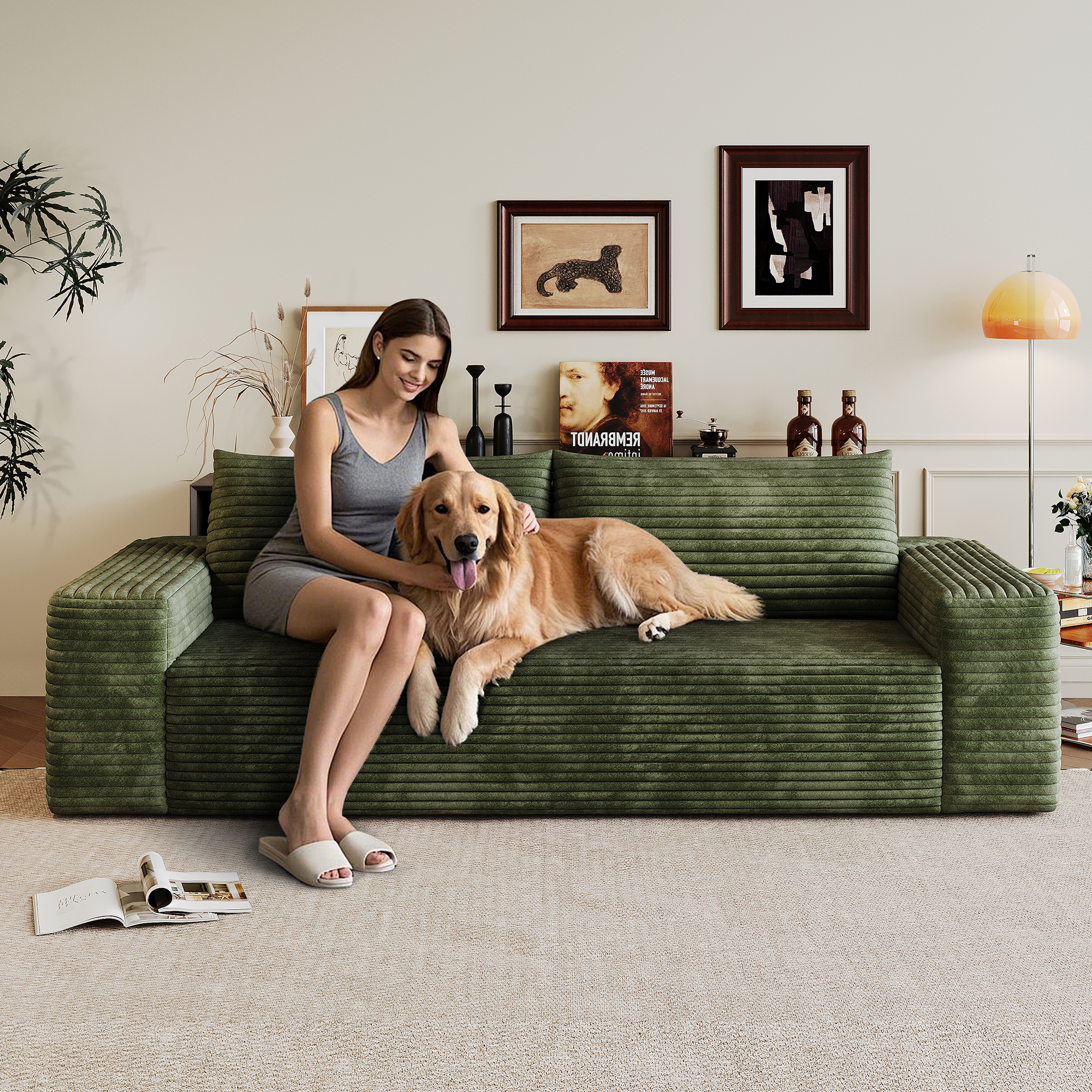 71" 3Setaser Sofa,Corduroy Fabric,Deep Seat Couches,Comfy Loveseat Sofa,No Assembly,1pcs for Living room, Bedroom,Conference room ,Apartment,Green - Image 3
