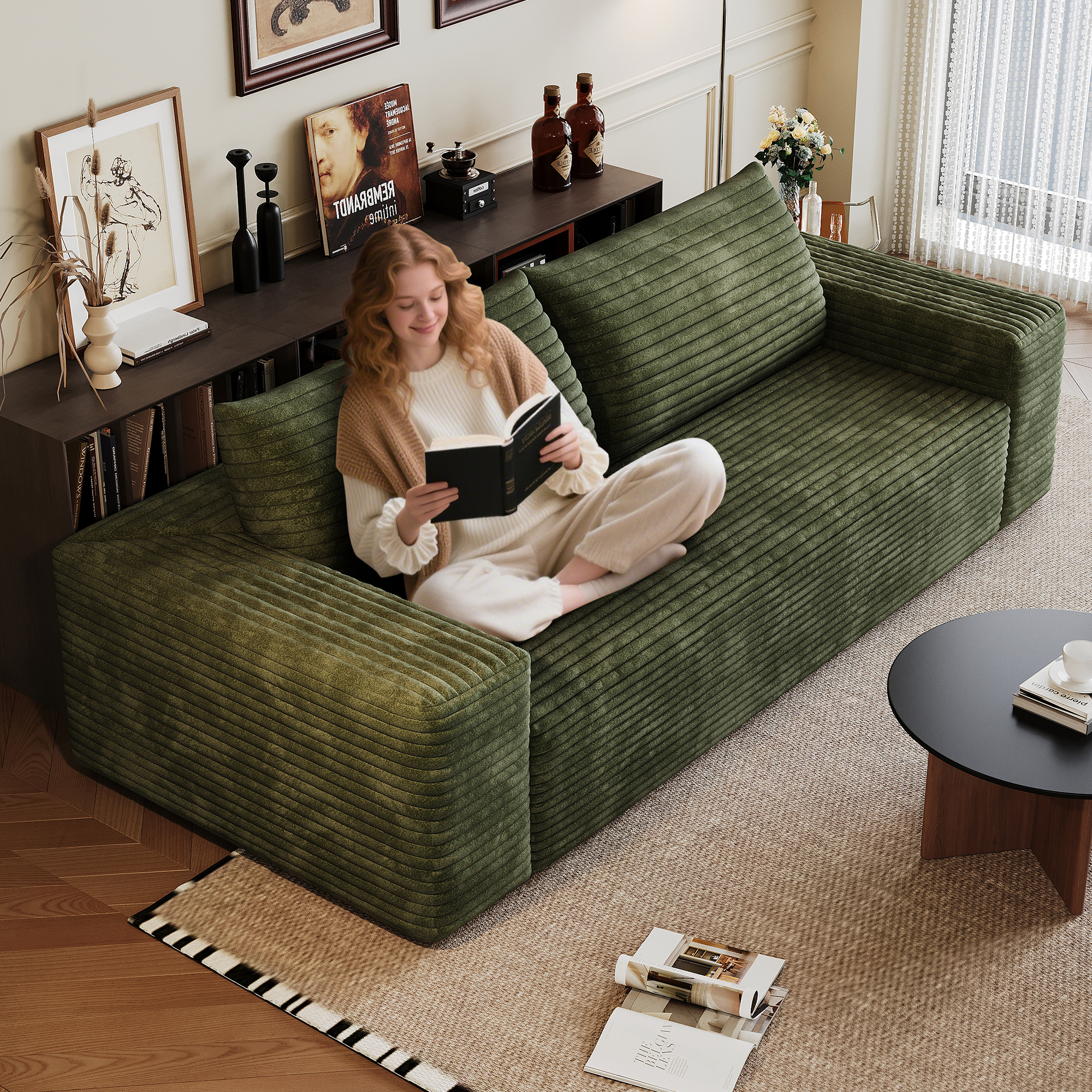 71" 3Setaser Sofa,Corduroy Fabric,Deep Seat Couches,Comfy Loveseat Sofa,No Assembly,1pcs for Living room, Bedroom,Conference room ,Apartment,Green - Image 5
